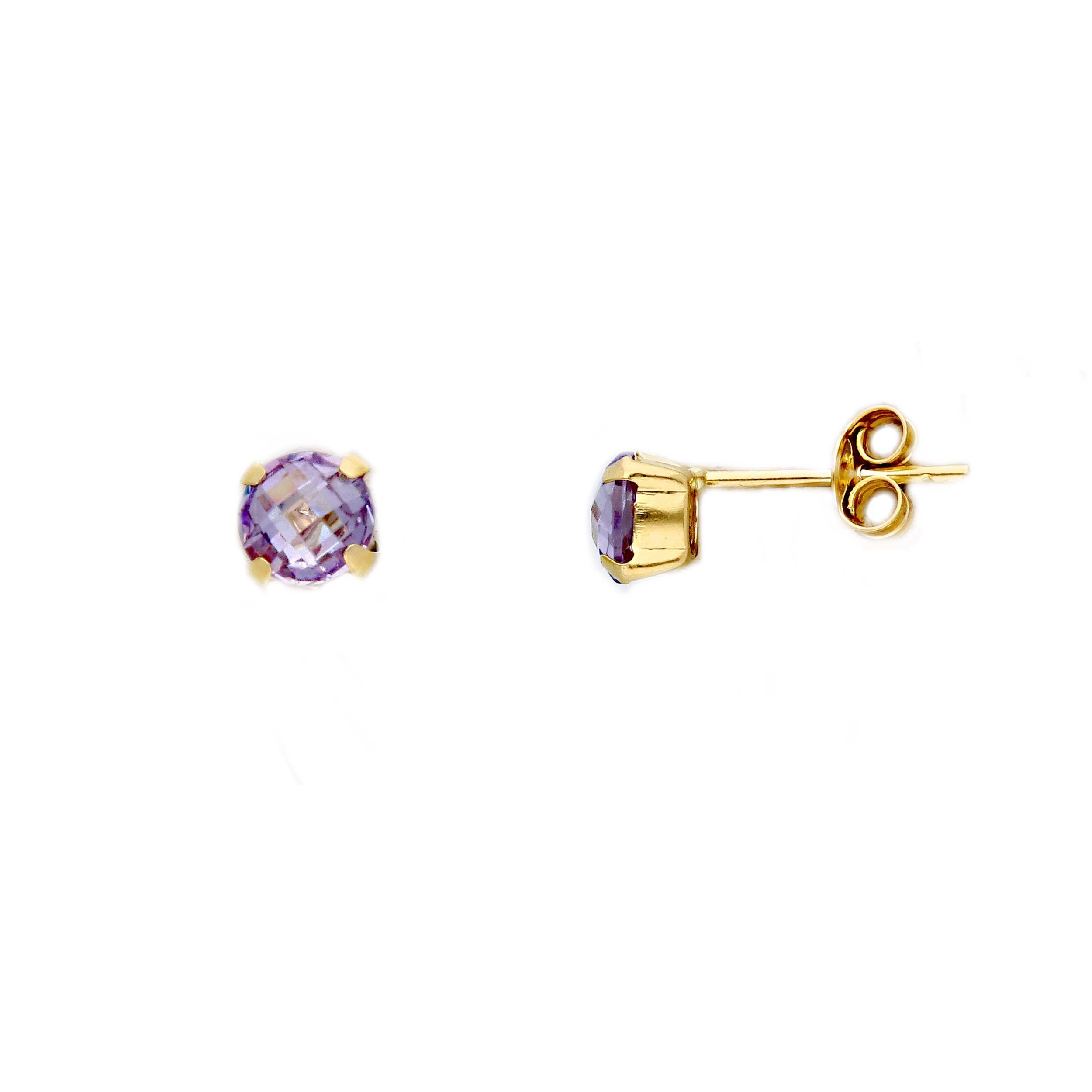 Boucles d'oreilles or jaune 18k avec zircon 4mm serti 4 griffes or jaune 18K