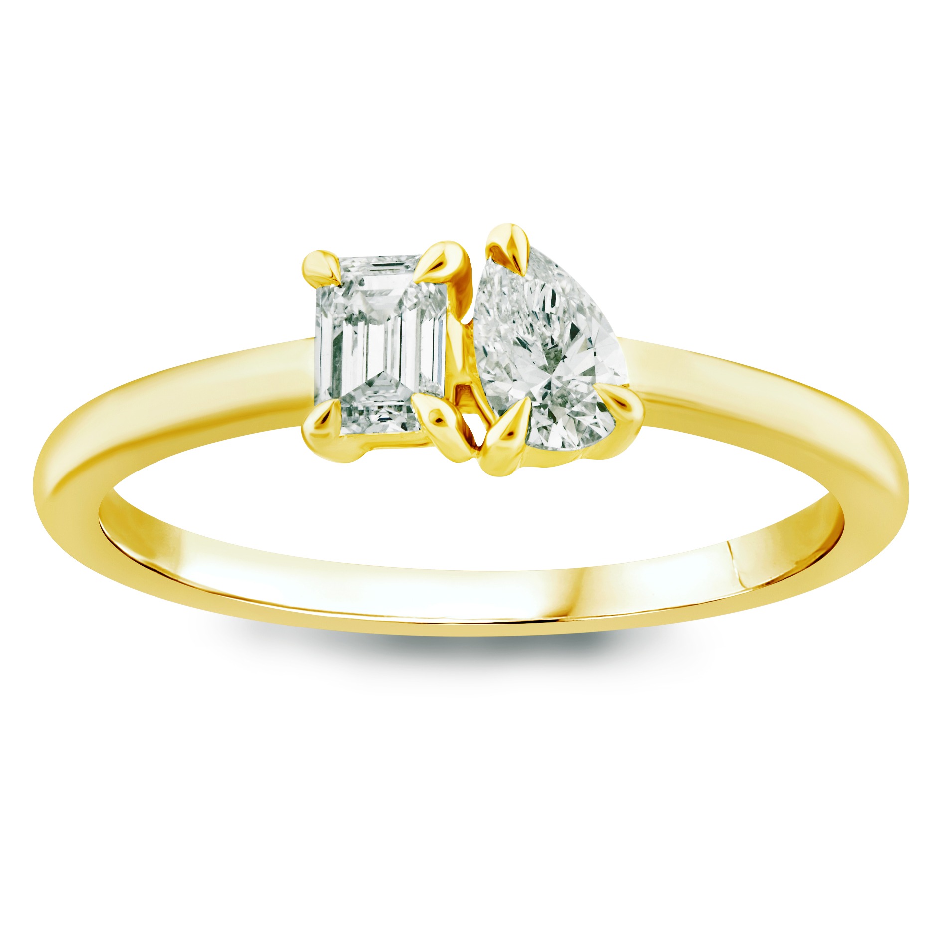 Bague or jaune 18K avec 0.5ct diamants écologique LAB GROWN F/VS laboratoire taille poire et taille émeraude