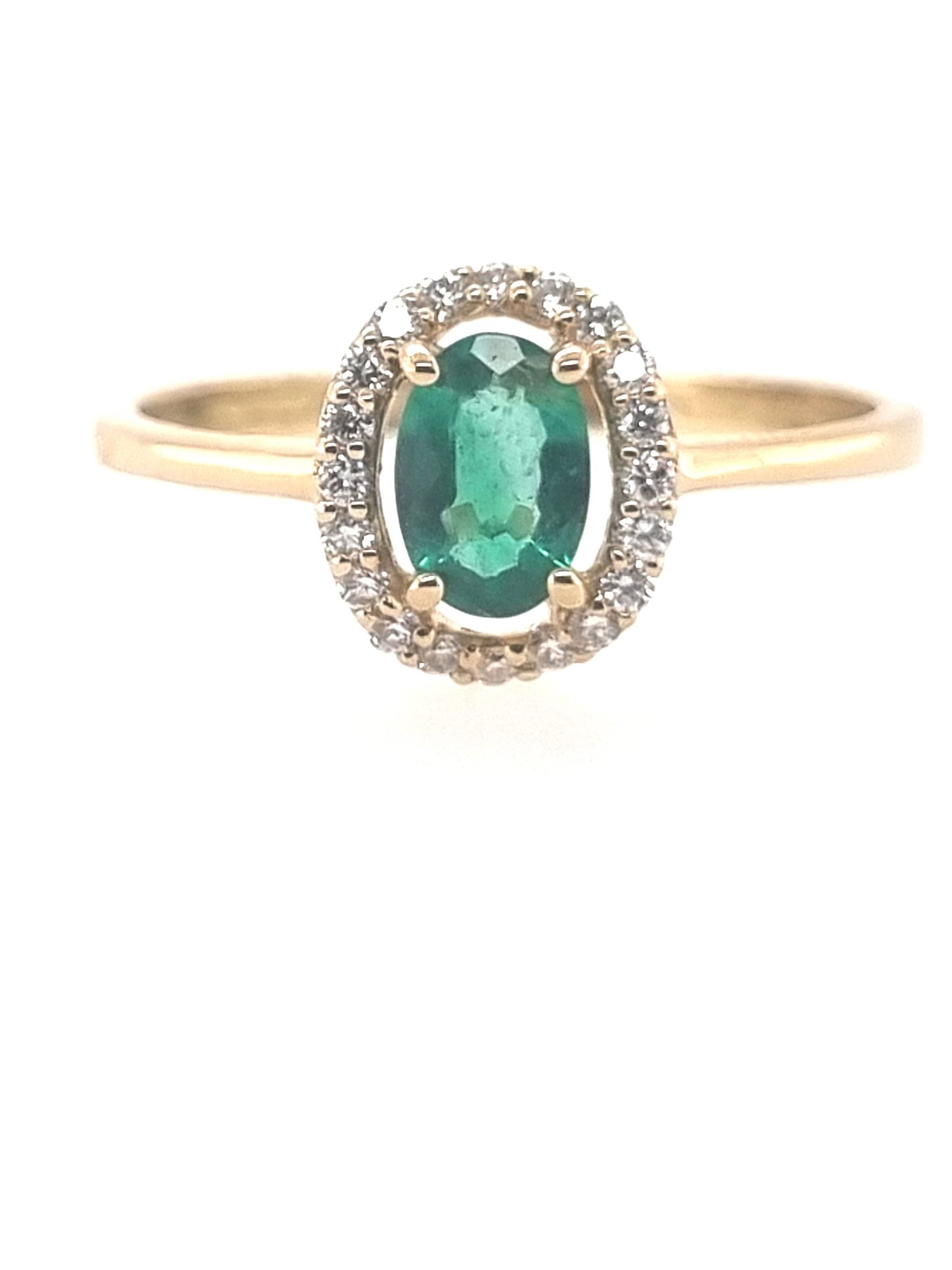 Bague entourage Halo or jaune 18K avec 0.55ct émeraude et 0.15ct diamants naturels