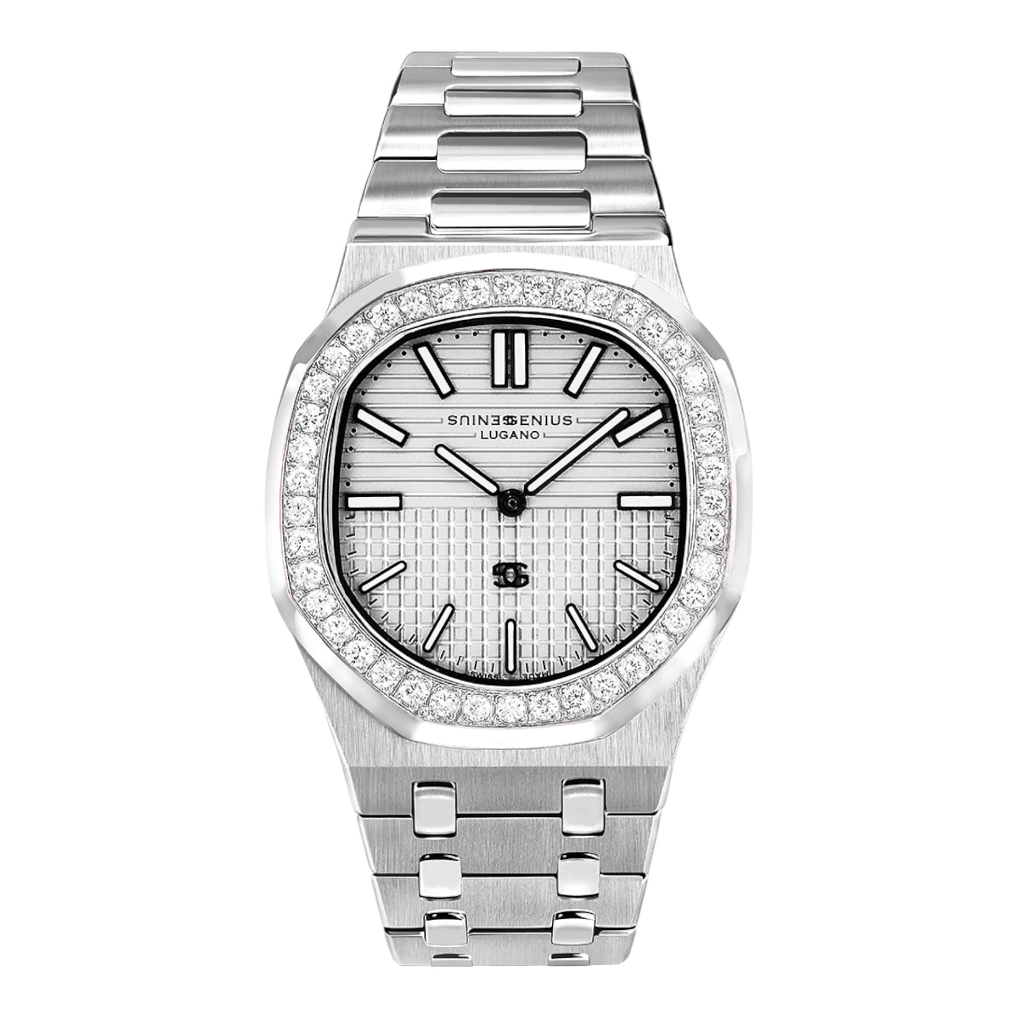 Montre GENIUS GENIE LIMITED EDITION SAINT MORITZ, Swiss Made, cadran grey silver 36mm serti de 42 diamants écologique LAB GROWN laboratoire