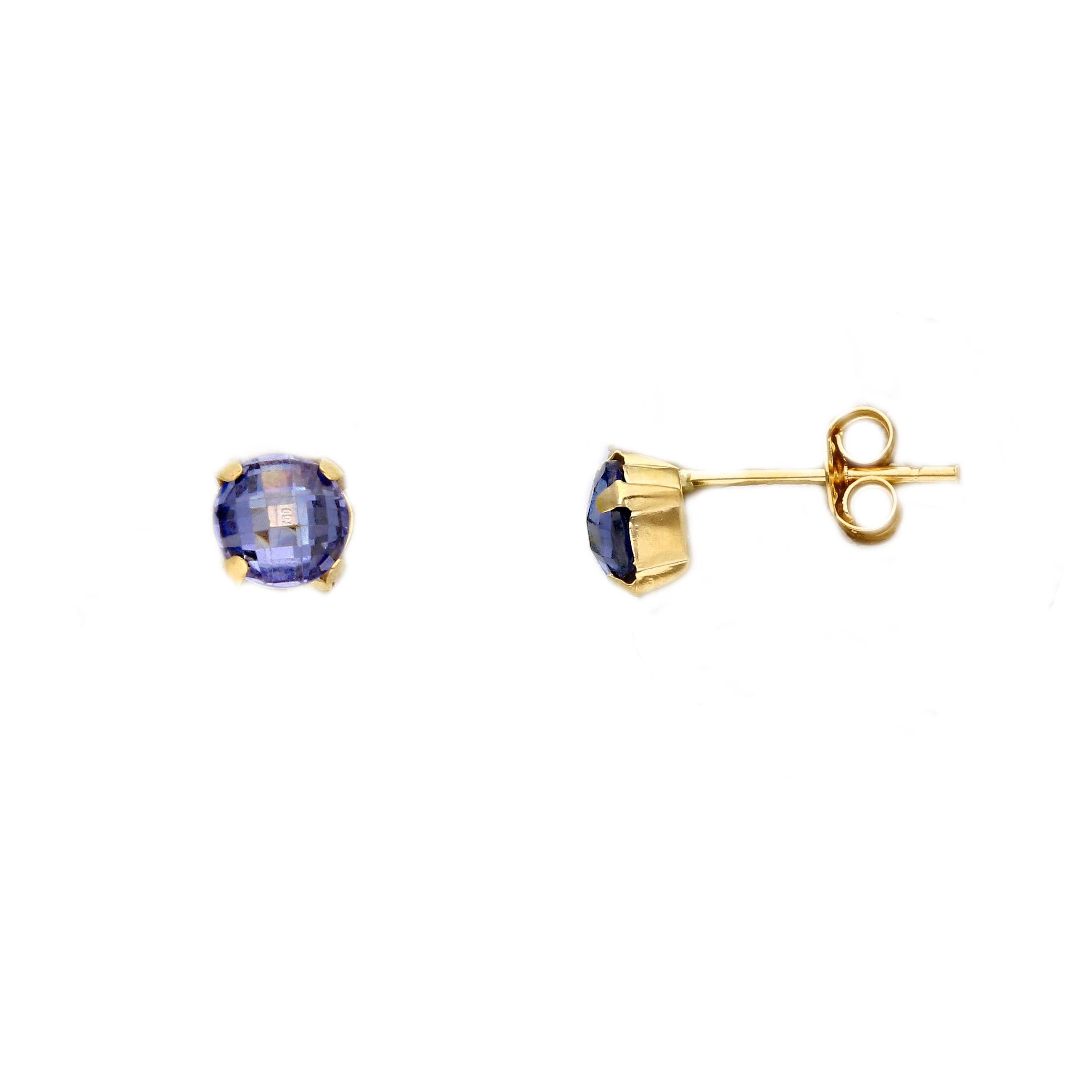 Boucles d'oreilles or jaune 18k avec zircon 4mm serti 4 griffes or jaune 18K