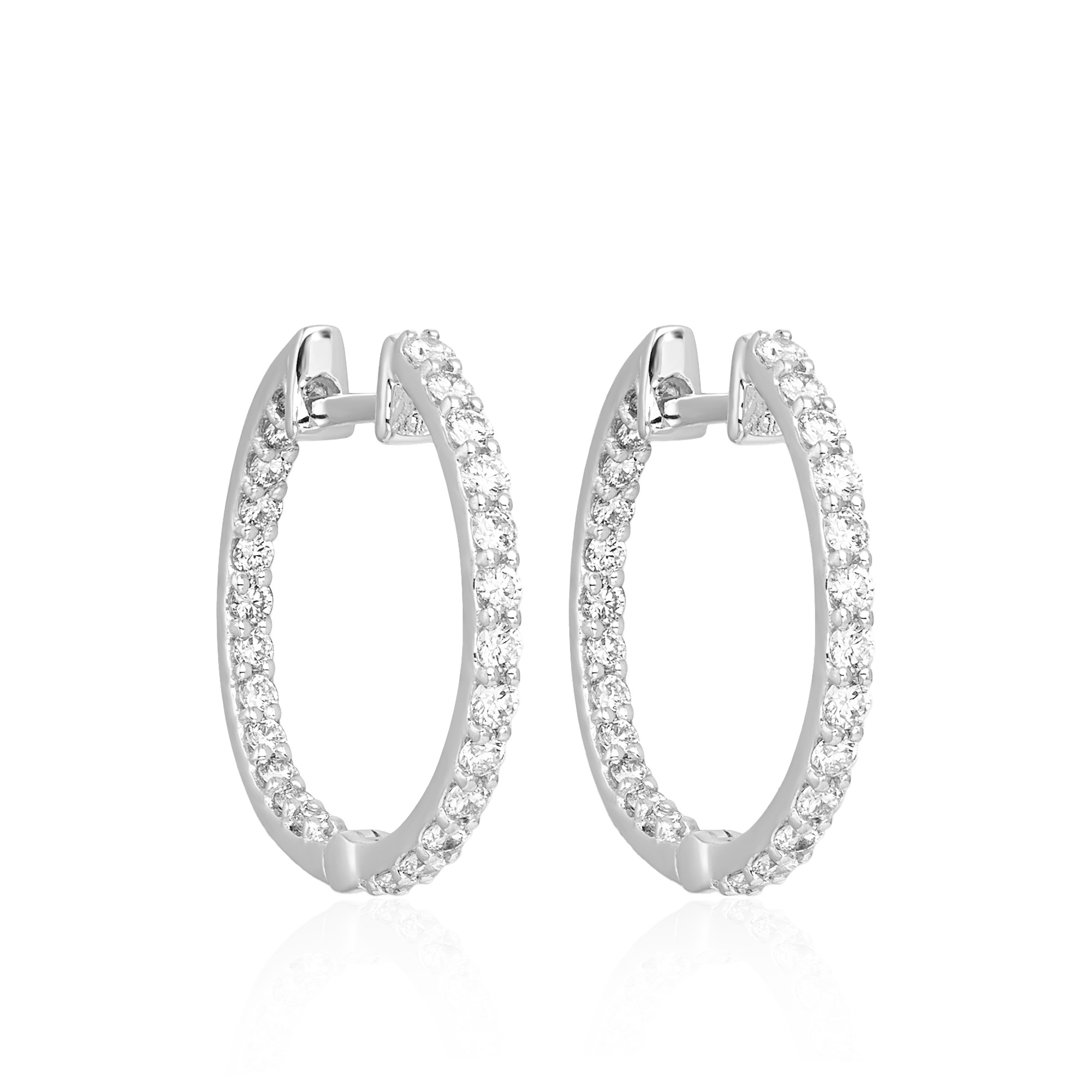 Boucles d'oreilles créoles 2cm or blanc 18K avec 0.8ct diamants écologique LAB GROWN F/VS laboratoire