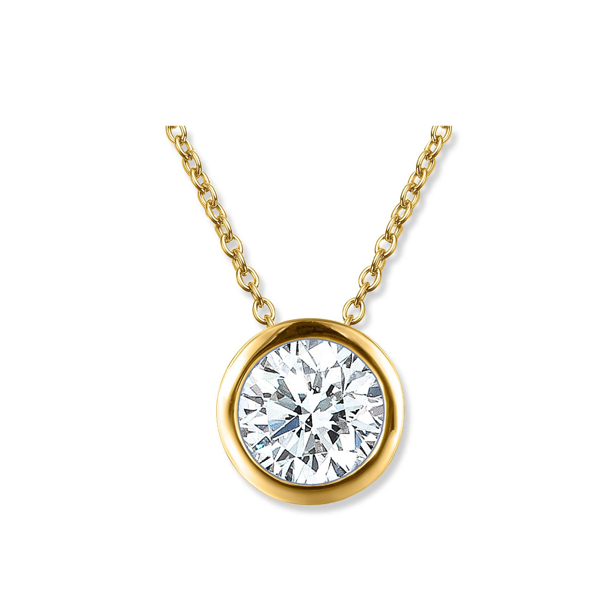 Collitaire chaine 45cm or jaune 18K avec 0.52ct diamant écologique LAB GROWN F/VS serti clos or jaune 18K, diamant laboratoire certificat