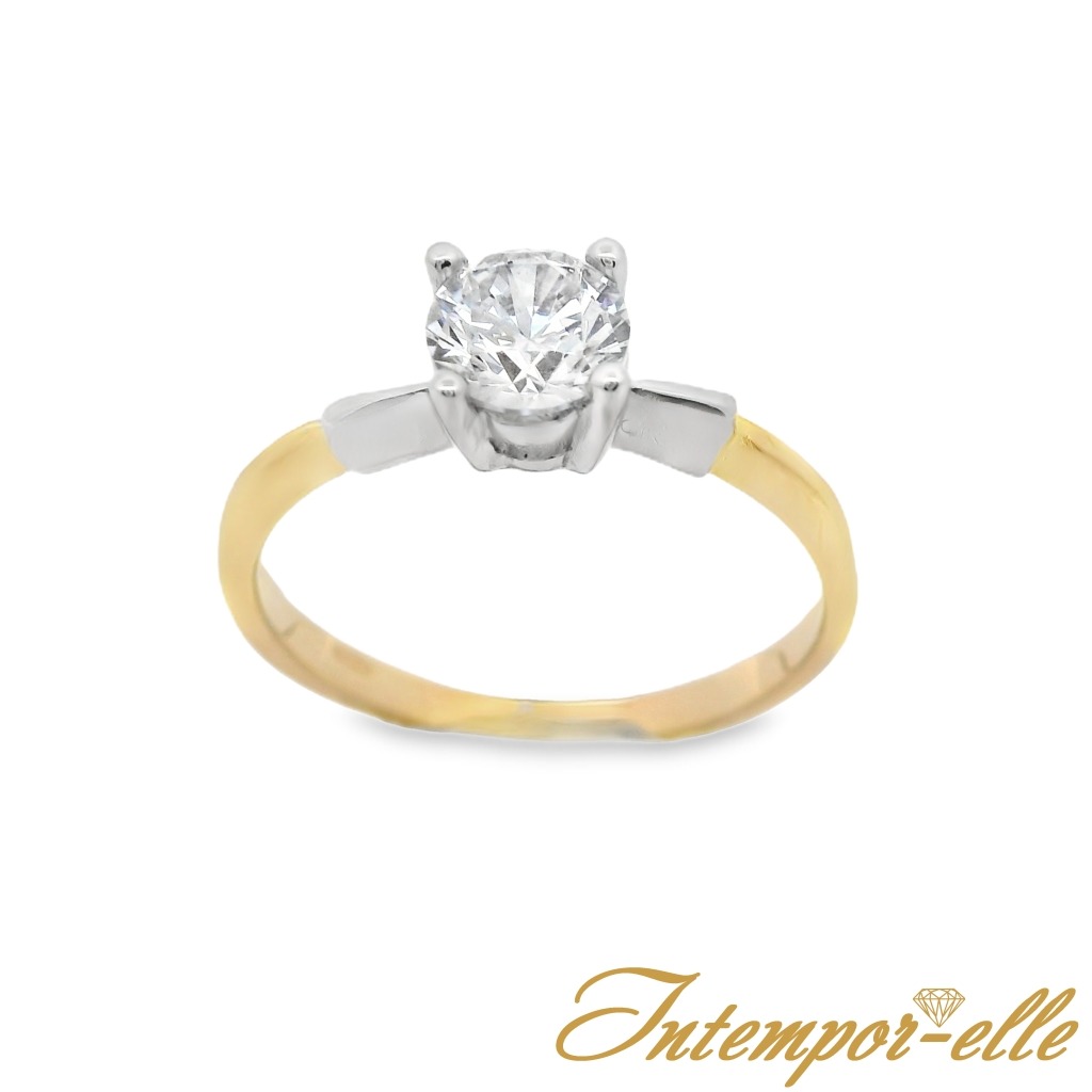 ReservéBague solitaire or jaune 18K et or blanc 18K avec 0.55ct diamant écologique LAB GROWN D/VVS2 serti 4 griffes or blanc 18K , diamant laboratoire certificat