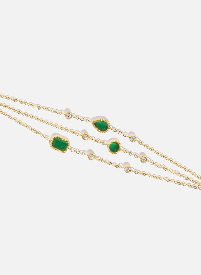 Bracelet chaîne Hera 14+5cm acier plaqué or avec Onyx vert et zircon