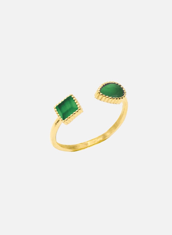 Bague fine Katia acier plaqué or avec Onyx vert