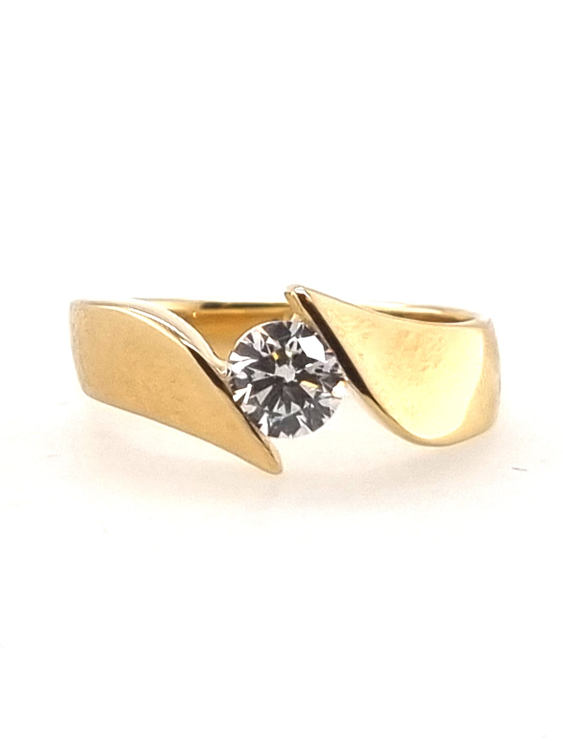 Bague solitaire or jaune 18K avec 0.52ct diamant écologique LAB GROWN D/VVS2, diamant laboratoire