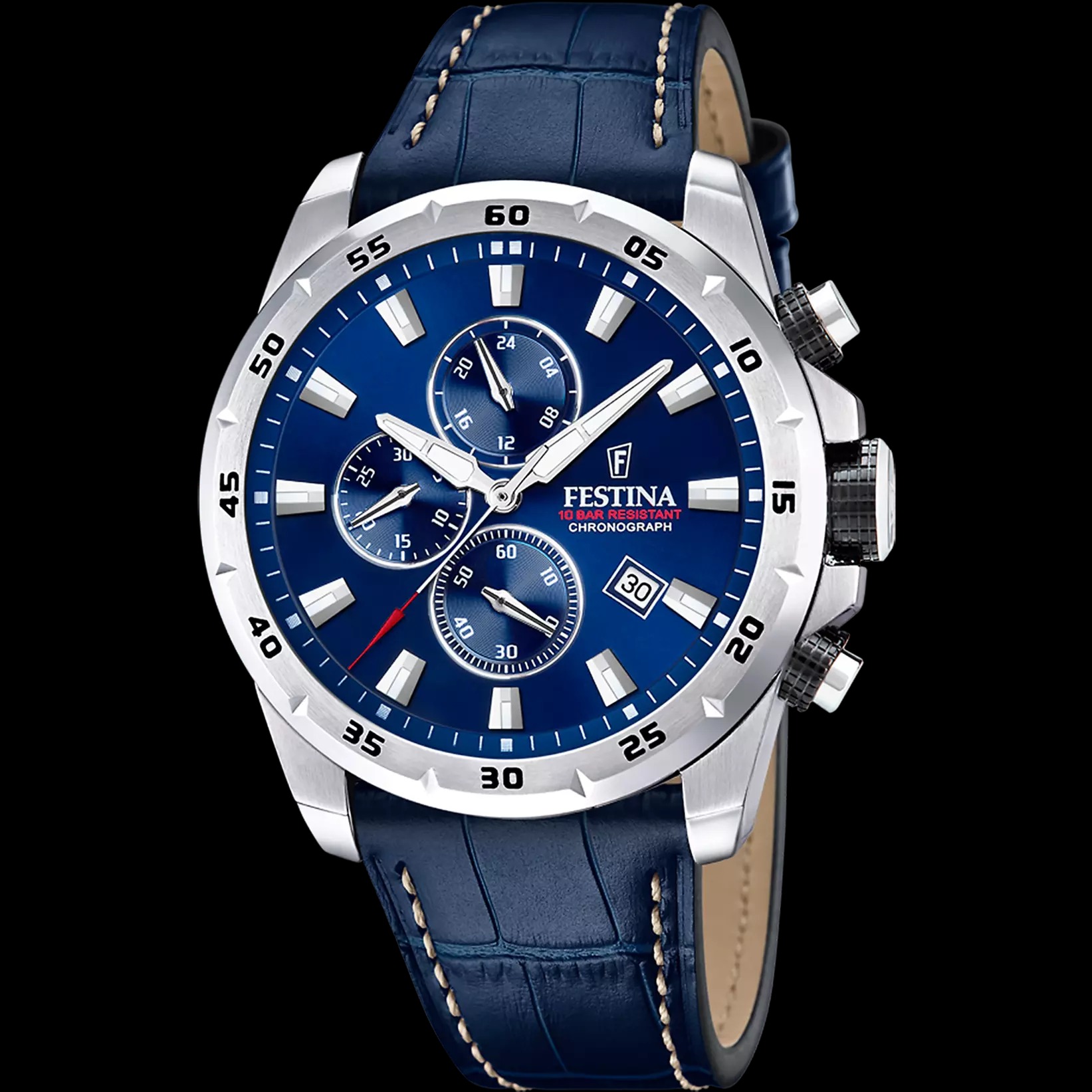 Montre FESTINA TIMELESS CHRONOGRAPH, cadran bleu 45mm, bracelet cuir bleu