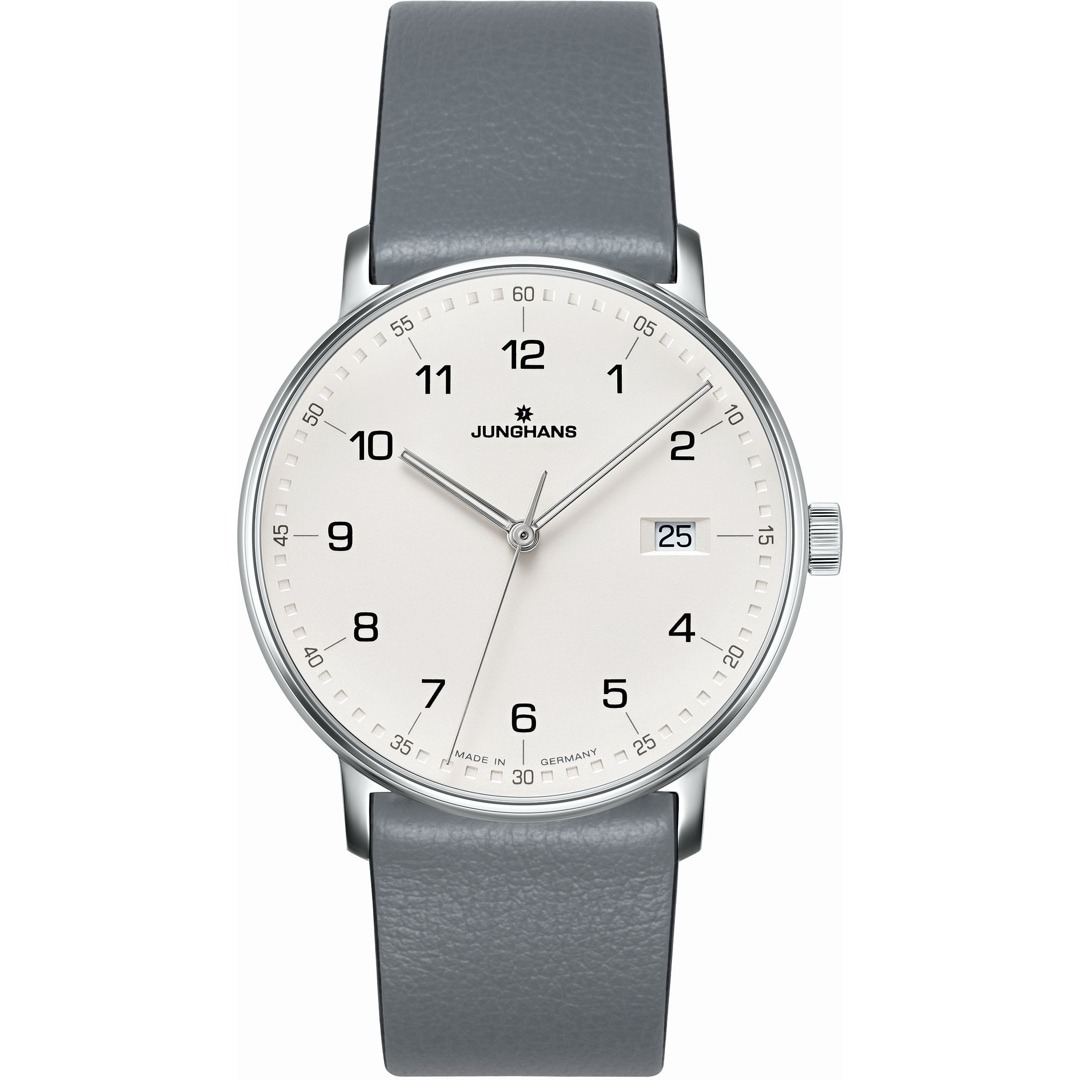 Montre Junghans FORM Quartz, cadran blanc 39mm avec bracelet cuir