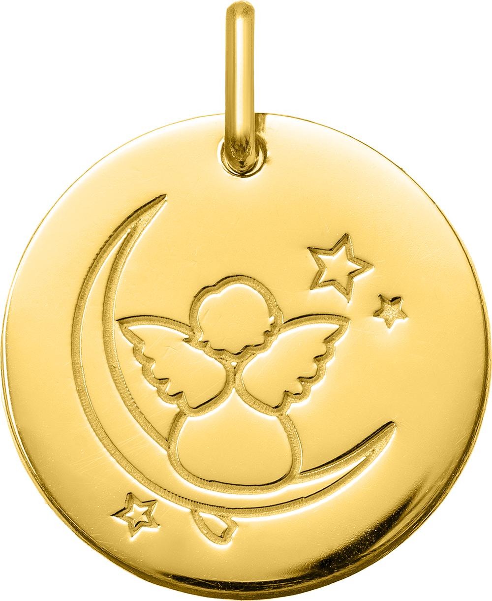 Pendentif médaille ange 14mm or jaune 18K
