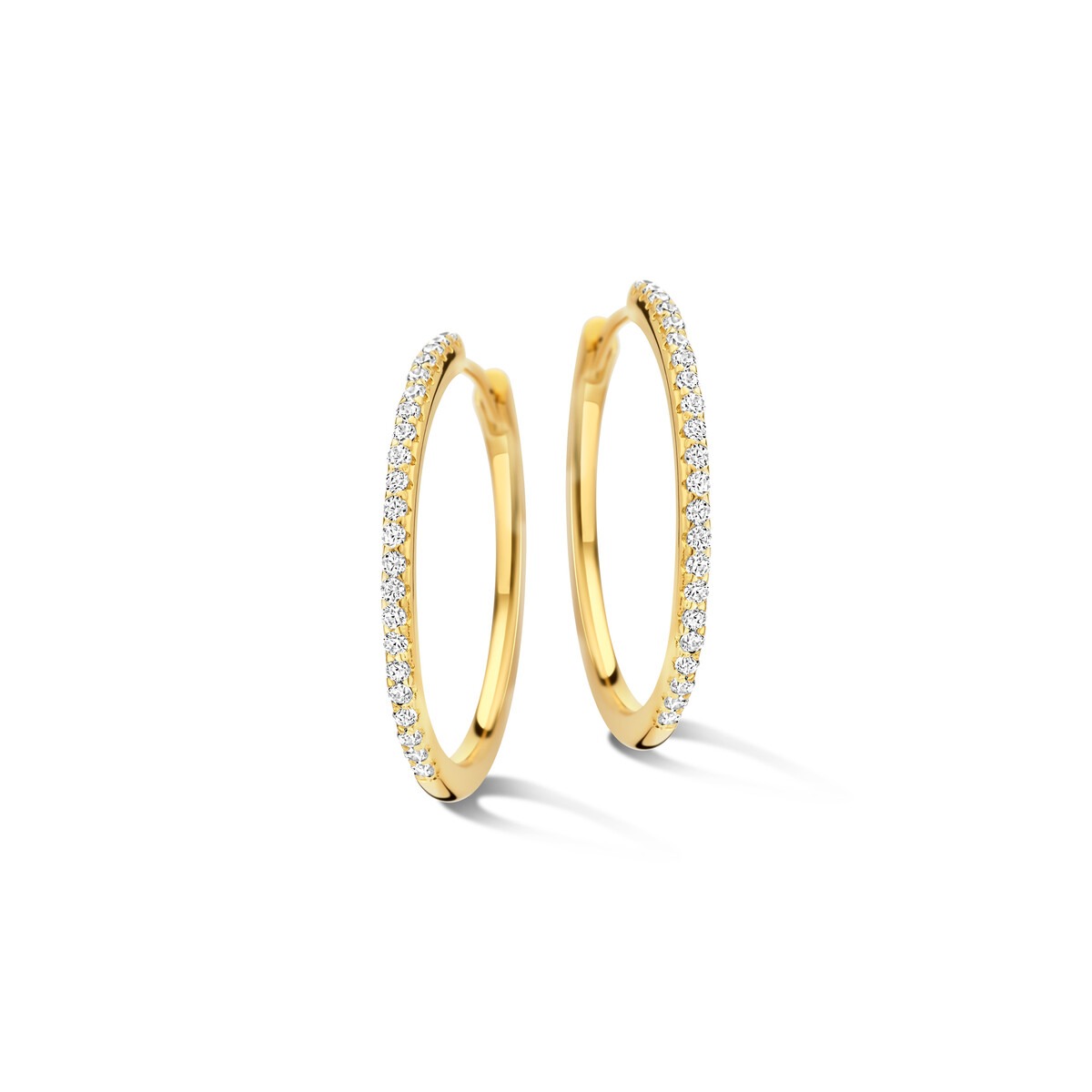 Boucles d'oreilles créoles 25mm en argent 925 plaqué or jaune serti zircon