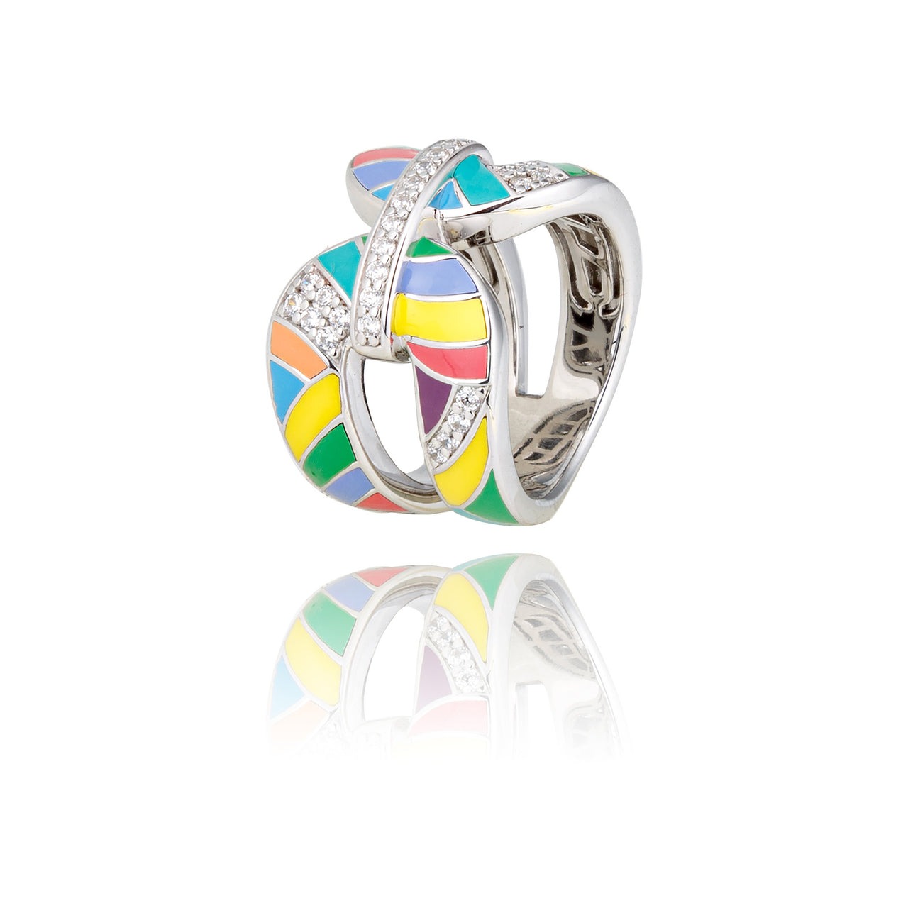 Bague UNA STORIA Capri en argent rhodié, laque multicolore avec zircon serti