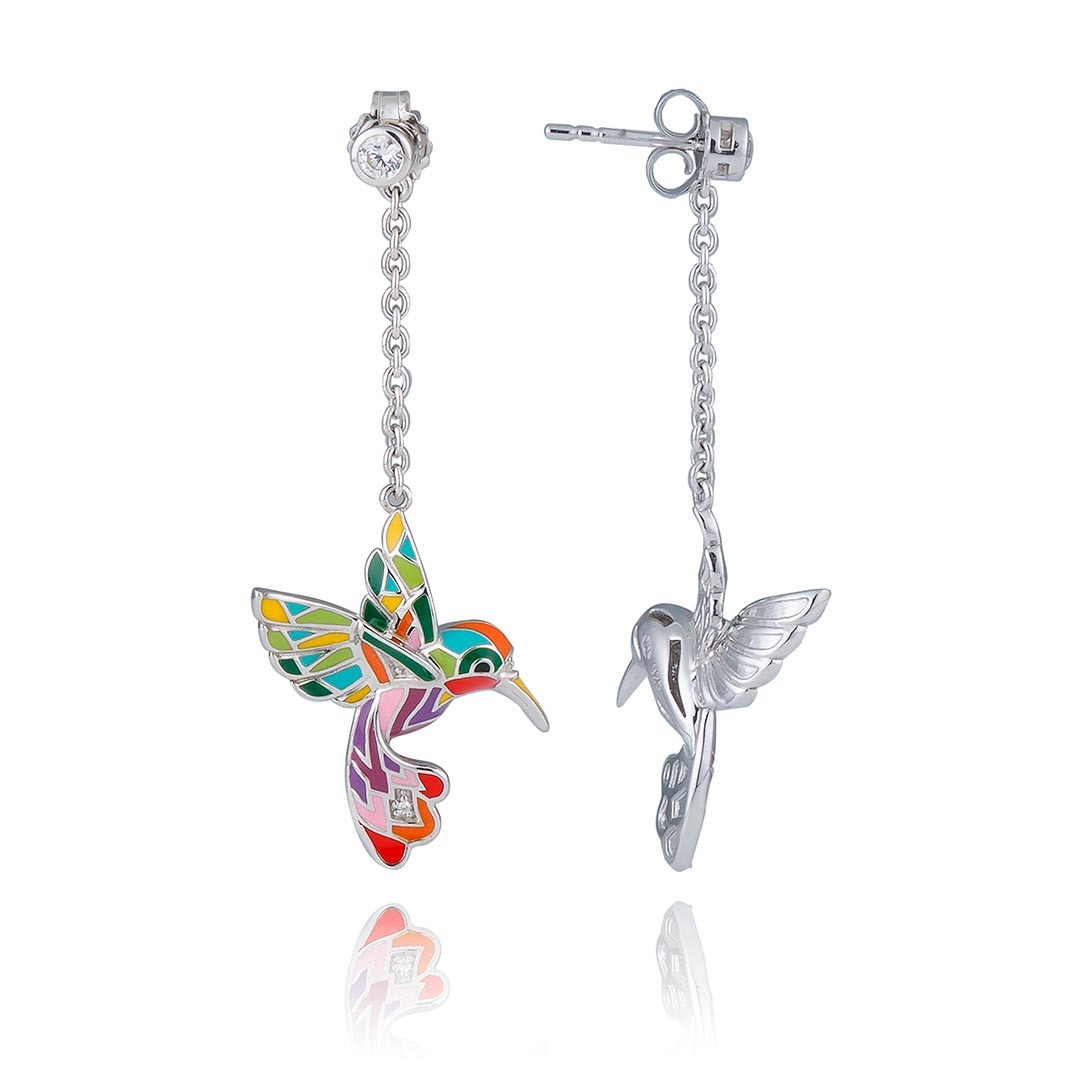 Boucles d'oreilles Colibri UNA STORIA argent laqué et zircon