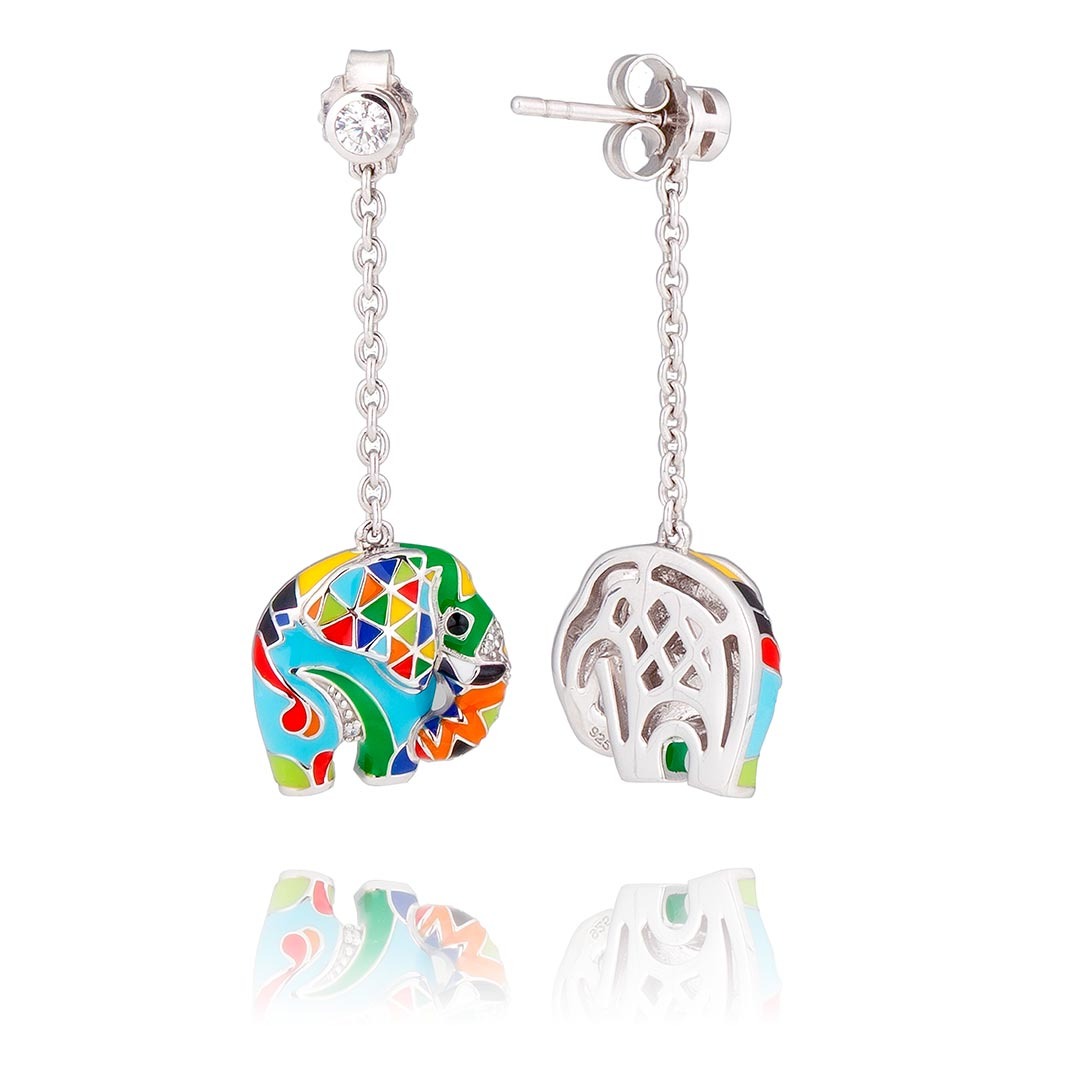 Boucles d'oreilles Éléphant UNA STORIA argent laqué et zircon