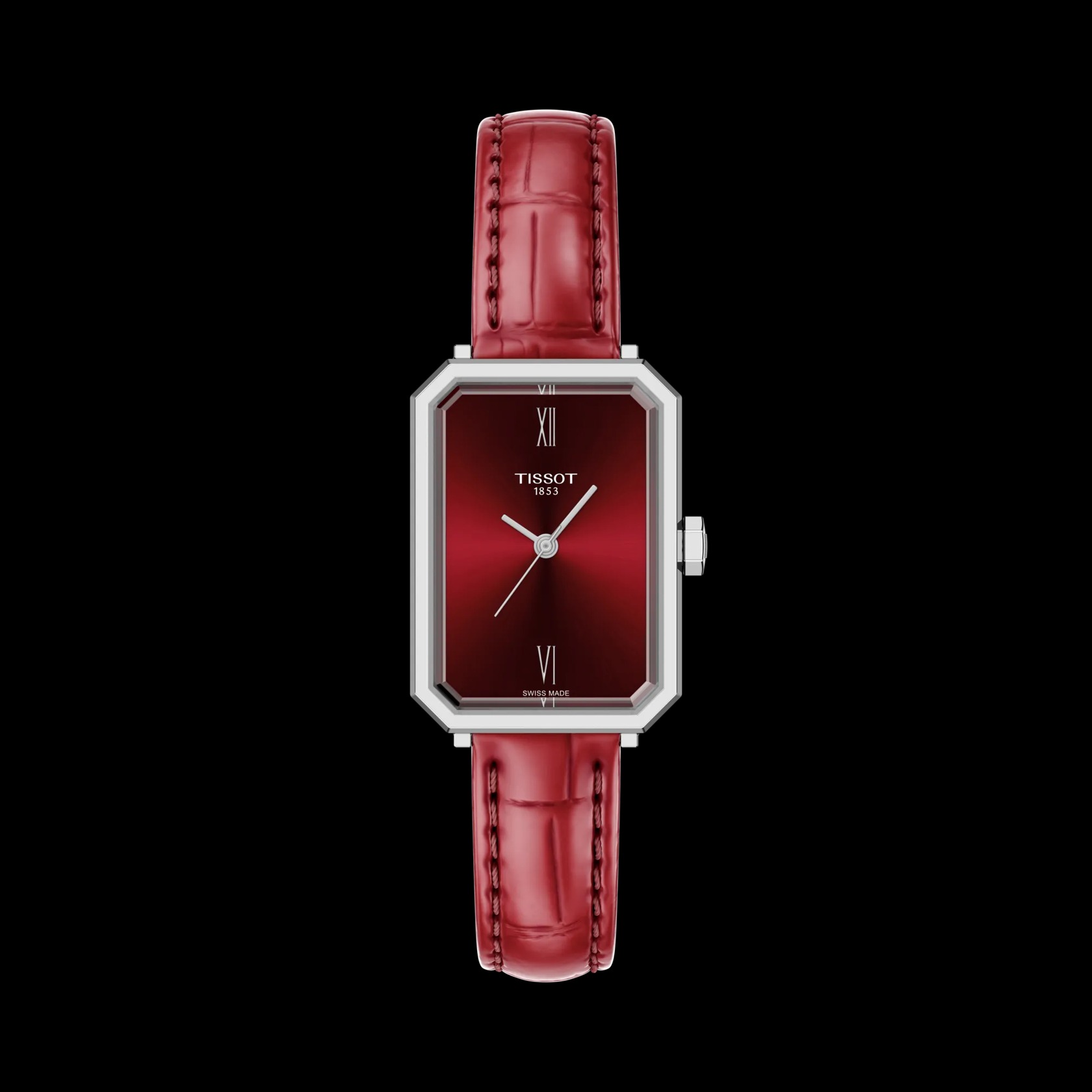 Montre Tissot SRV avec mouvement quartz, boîte en acier 30mm bracelet cuir rouge