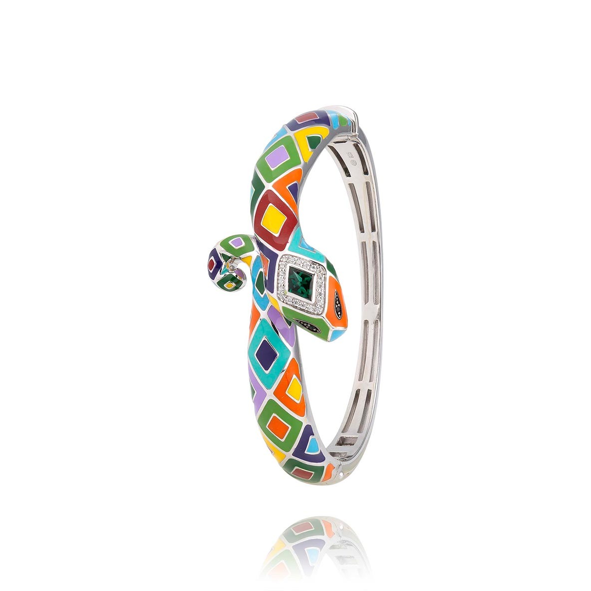 Bracelet rigide ouvrant UNA STORIA Serpent en argent émail avec zircon