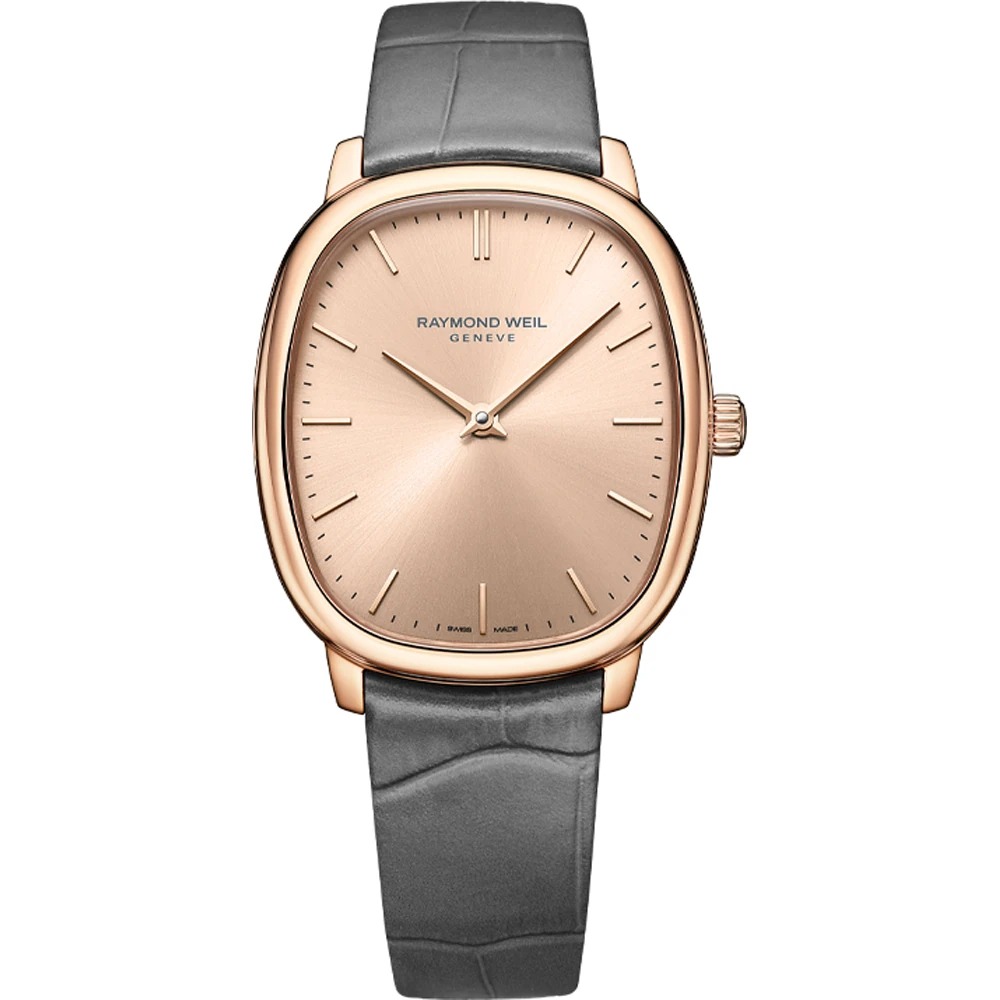 Montre Raymond Weil Toccata heritage, remontage manuel mécanique, cadran couleur or rose, extra-plate 6.9mm , ovale ellipse 33mm*36mm