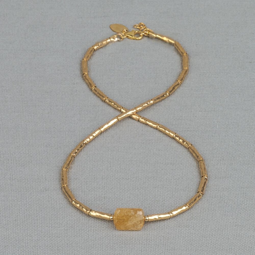 Collier 42+3cm  édition limitée composé de tubes Goldfilled en combinaison avec la pierre précieuse Citrine