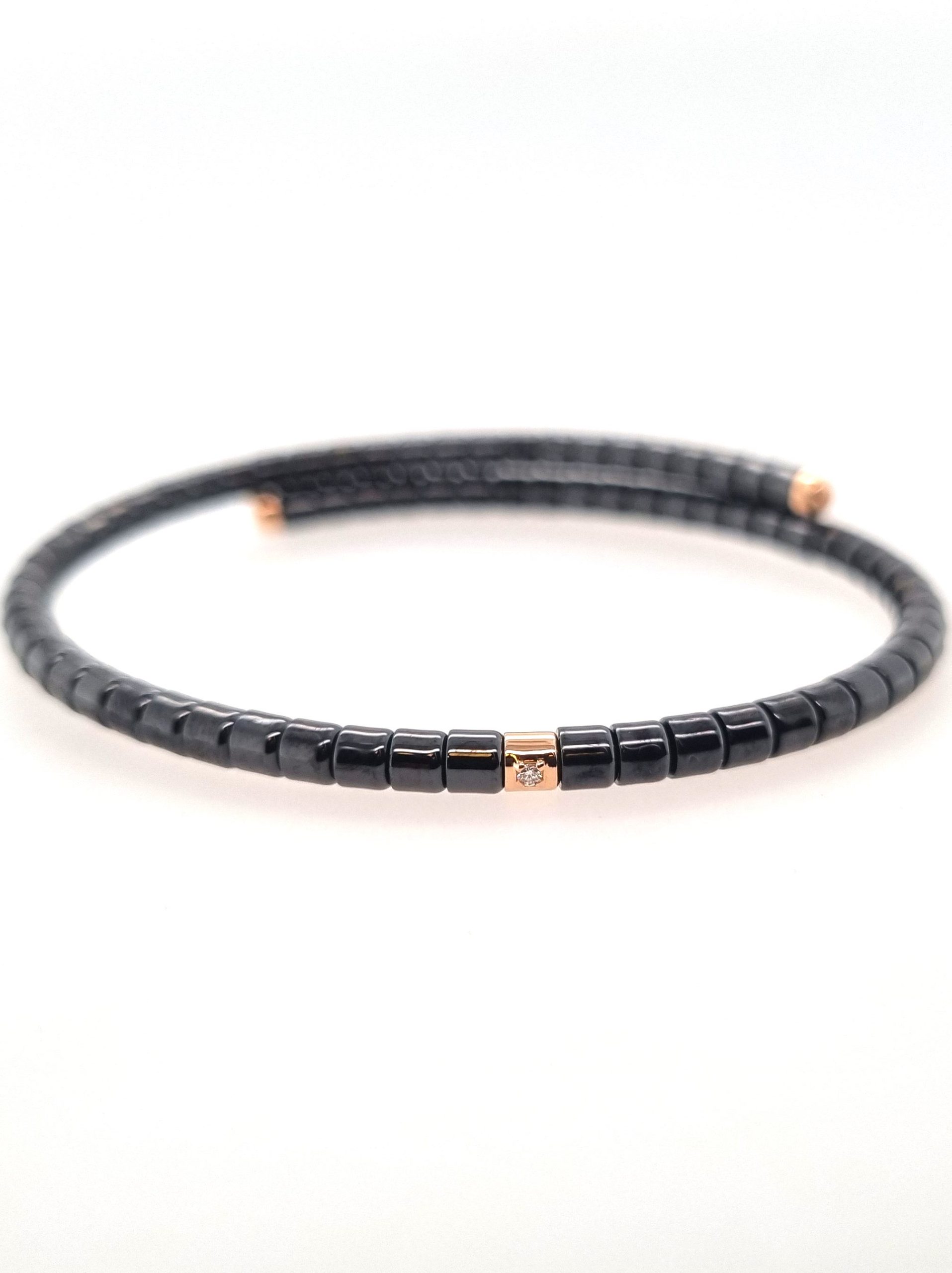 Bracelet Orotech céramique noire et or rose 18K avec 0,01ct diamants naturels