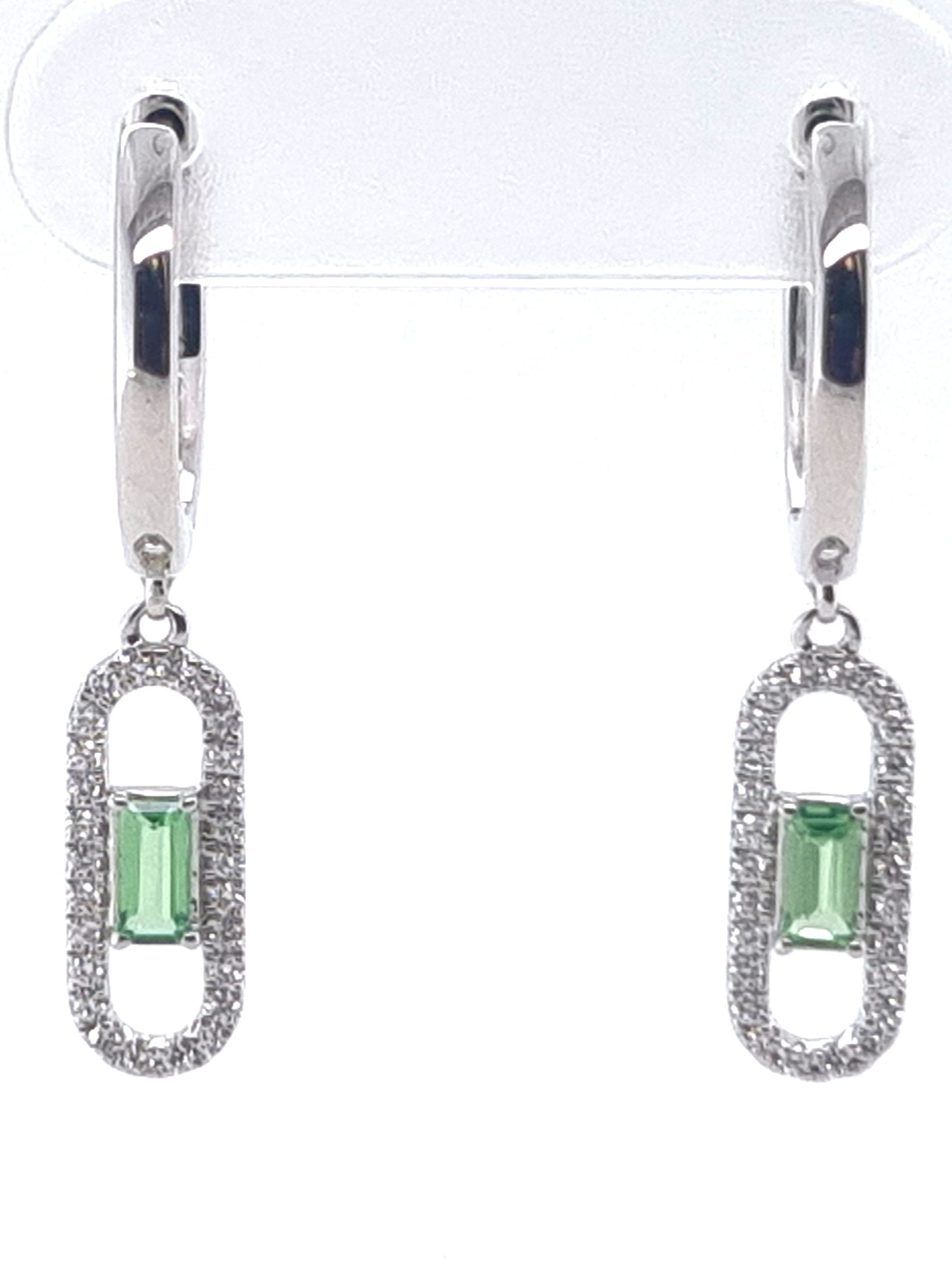 Boucles d'oreilles charnier créoles or blanc 18K avec 0.170ct Tsavorite et 0.14ct diamants naturels