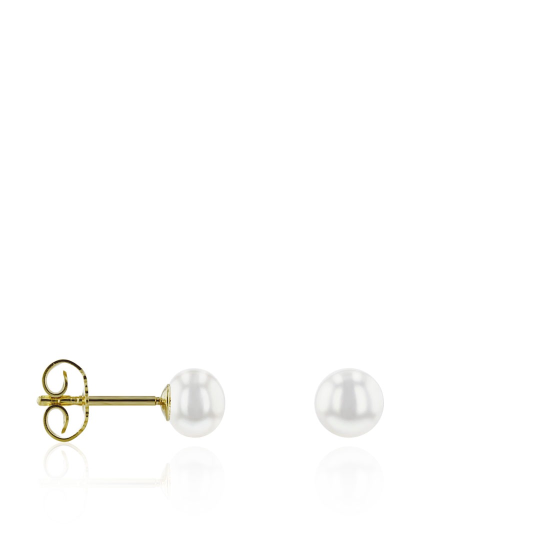 Boucles d'oreilles or jaune 18K avec perle de culture d'eau douce classique 6-6,5mm