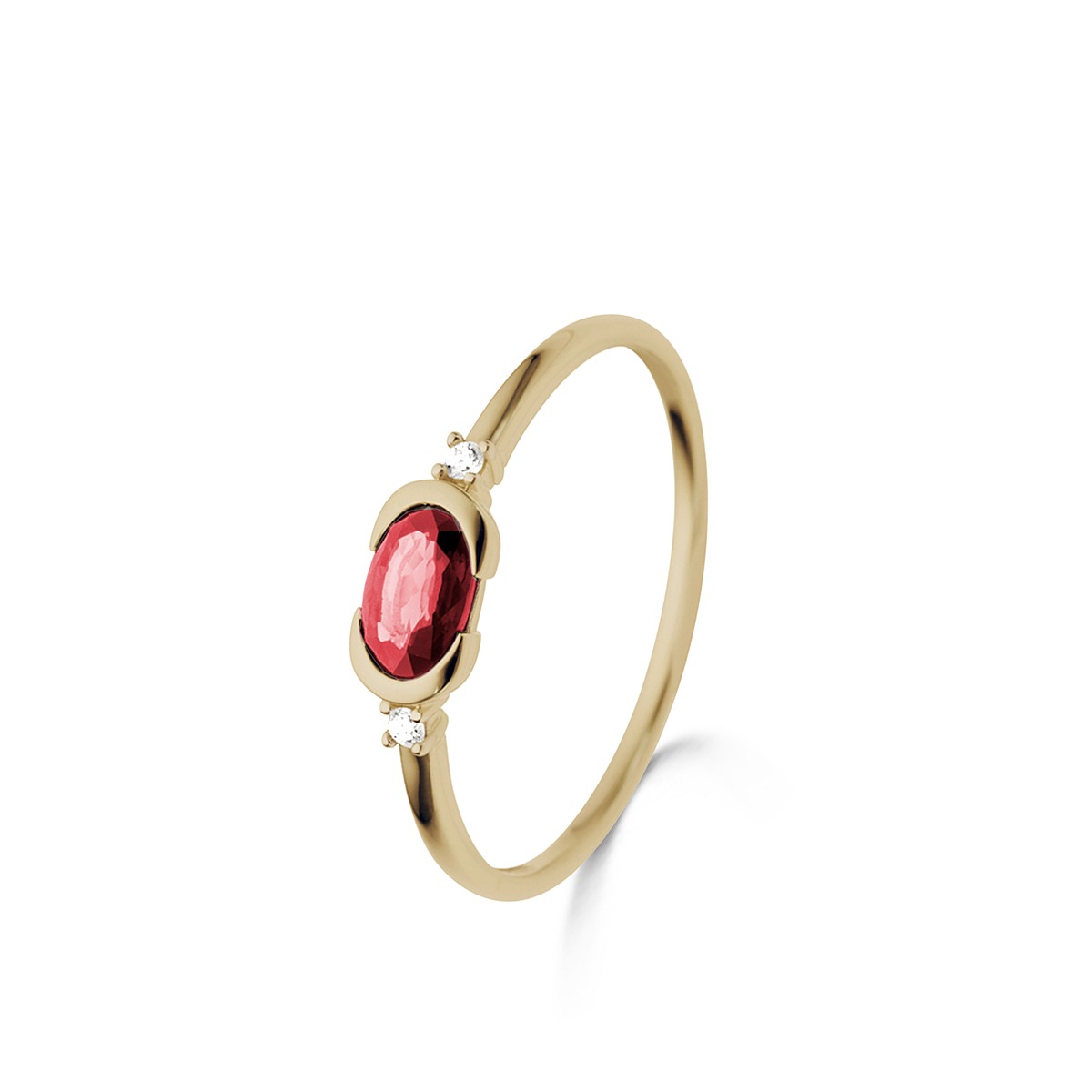 Bague or jaune 18K avec 0.50ct rubis et 0.02ct diamants naturels
