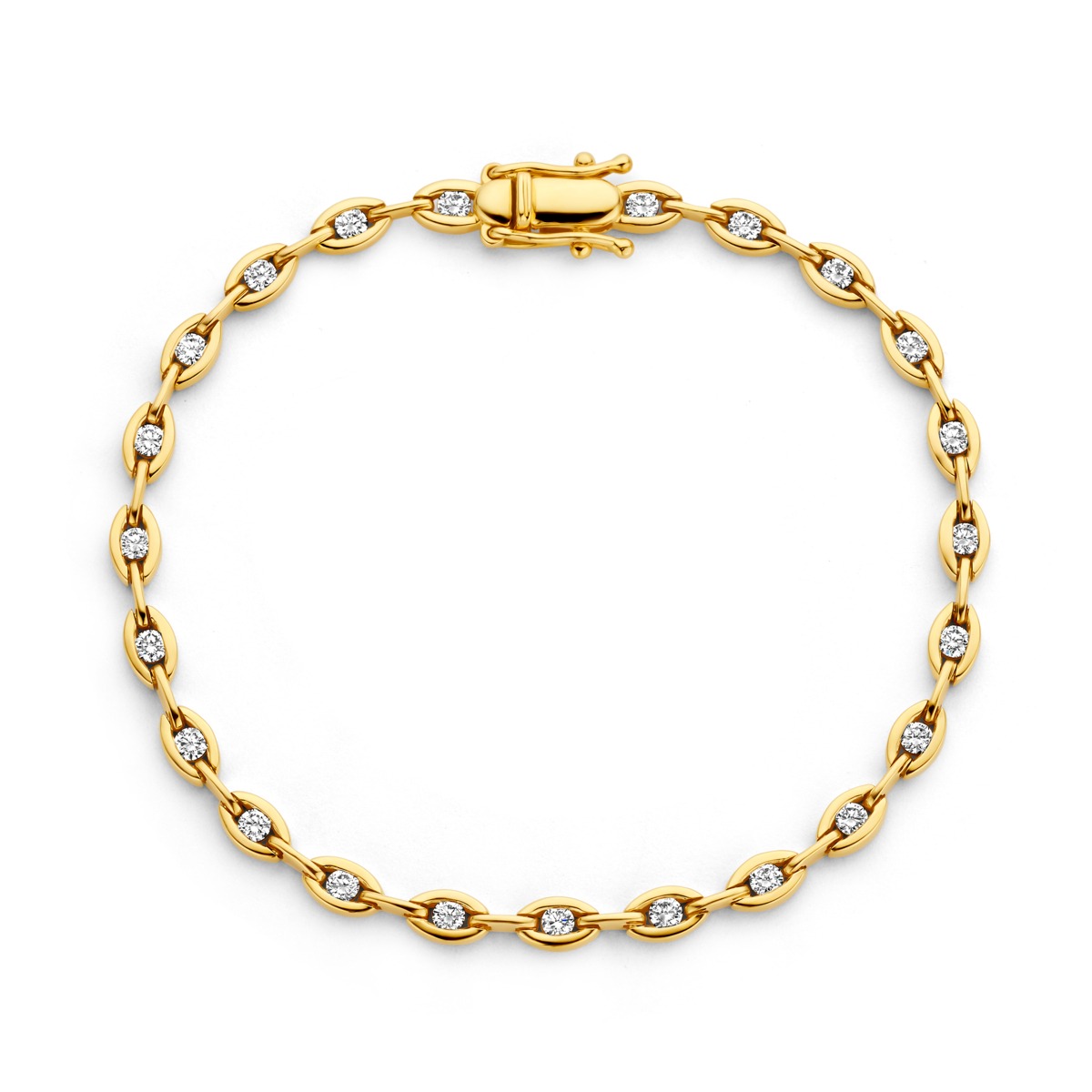 Bracelet 17cm or jaune 18K serti 1.06ct diamants naturels