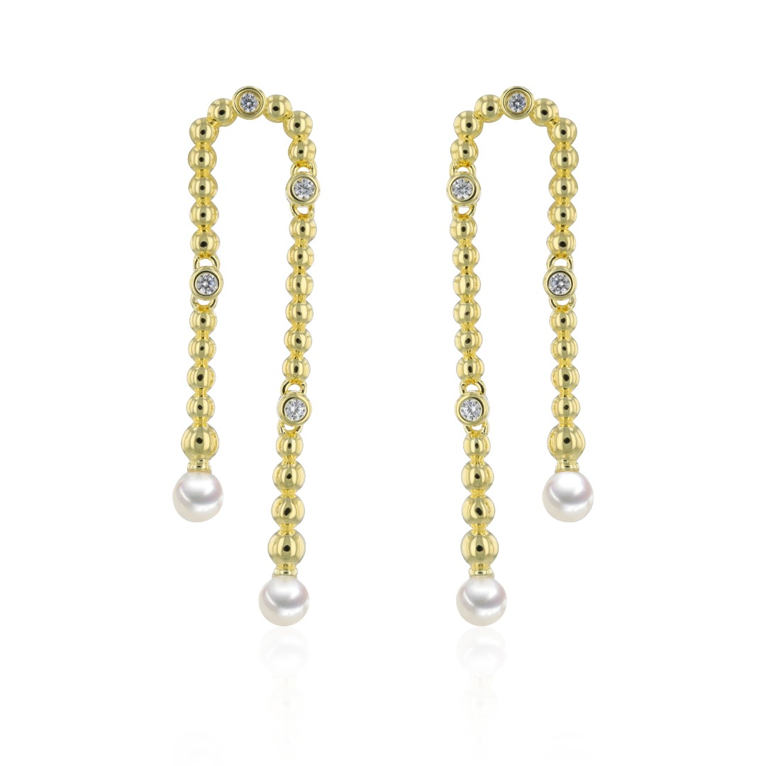 Boucles d'oreilles pendantes argent 925 plaqué or avec zircon et Perle de culture d'eau douce