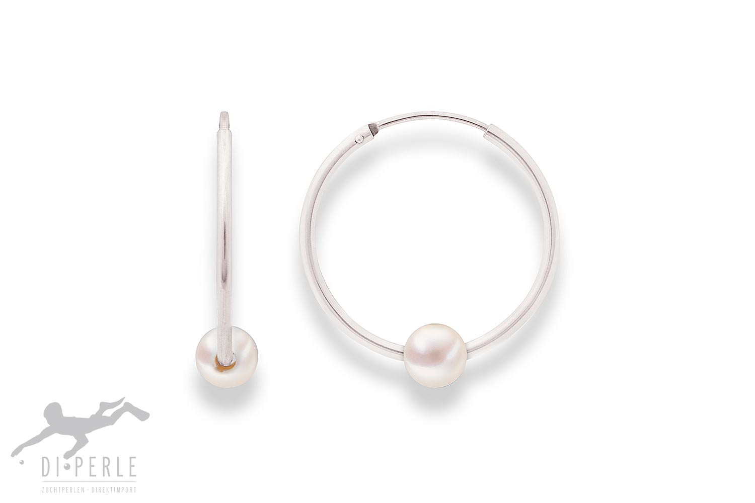 Boucles d'oreilles créoles 25mm argent 925 avec perles d'eau douce Ming 6/6.5mm
