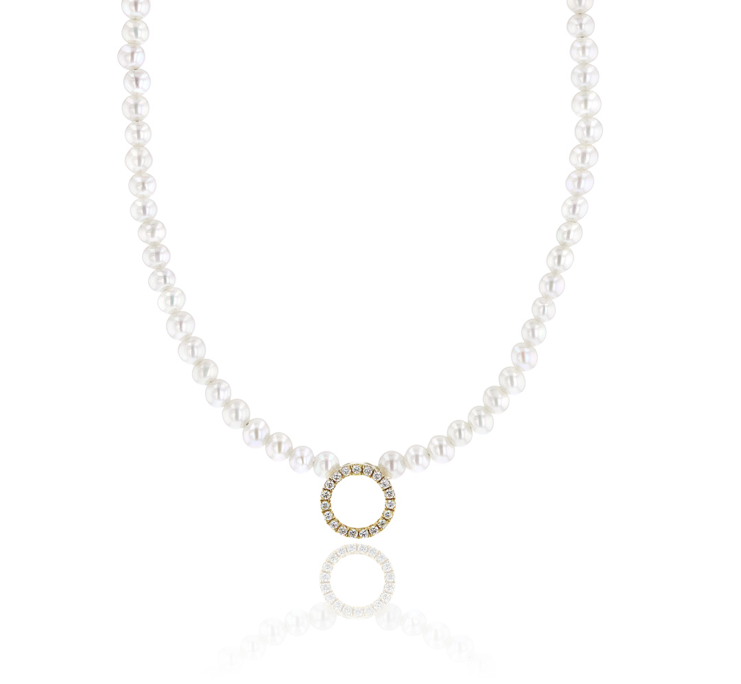 Collier 42cm or jaune 18K avec perles de culture d'eau douce et 0.08ct diamants naturels
