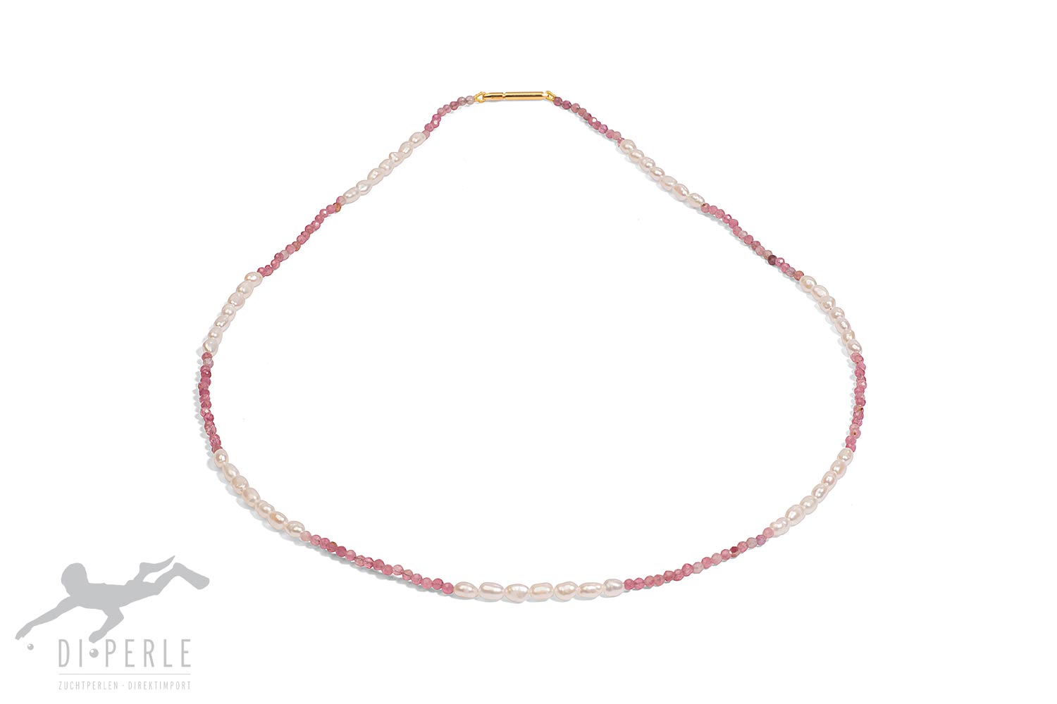 Collier 45cm avec tourmaline rose et perles d'eau douce