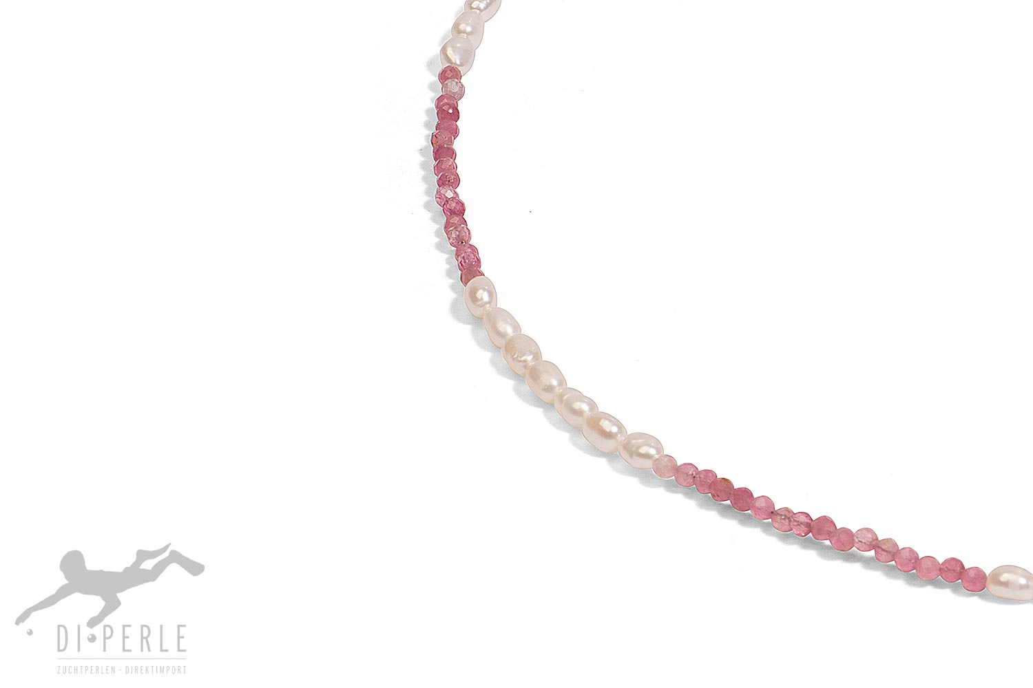 Bracelet 18.5cm avec tourmaline rose et perles d'eau douce