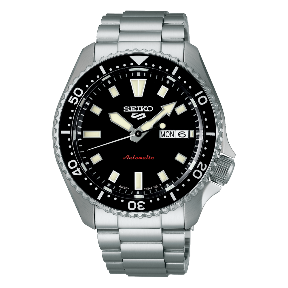 Montre Seiko 5 Sports automatique avec réserve de marche environ 41h, cadran noir 42.5mm avec bracelet acier