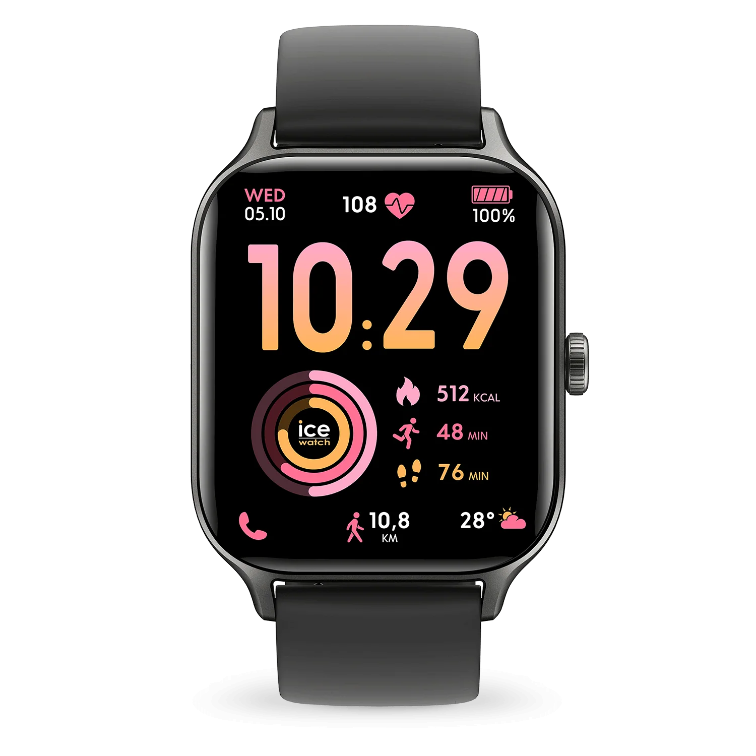 Montre ICE fit RT 3.0 est la montre connectée idéale pour les sportifs ambitieux et passionnés de performance. Design élégant, écran AMOLED lumineux, bracelet noir en silicone et fonctionnalités avancées : appels, notifications, suivi santé, GPS intégré et compatibilité Strava pour partager vos exploits. Avec son étanchéité 5 ATM, elle vous accompagne désormais même à la piscine ou sous la pluie.