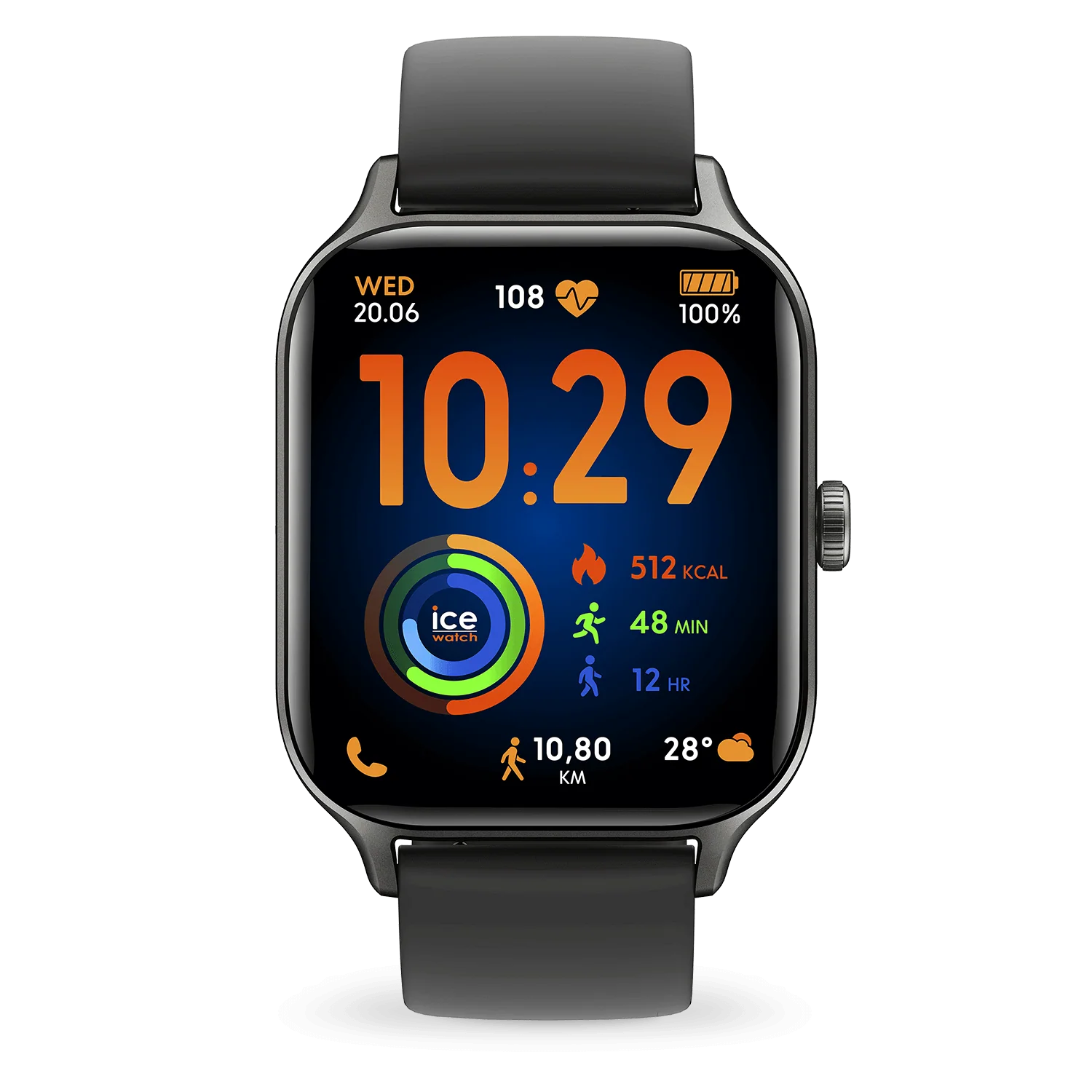 Montre ICE fit RT 3.0 est la montre connectée idéale pour les sportifs ambitieux et passionnés de performance. Design élégant, écran AMOLED lumineux, bracelet noir en silicone et fonctionnalités avancées : appels, notifications, suivi santé, GPS intégré et compatibilité Strava pour partager vos exploits. Avec son étanchéité 5 ATM, elle vous accompagne désormais même à la piscine ou sous la pluie.