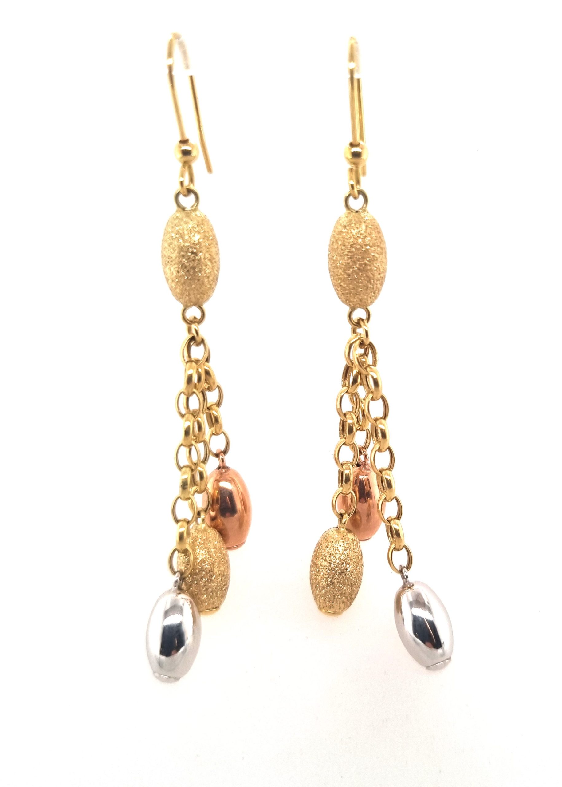 Boucles d'oreilles pendantes or jaune 18K, or rose 18K et or blanc 18K
