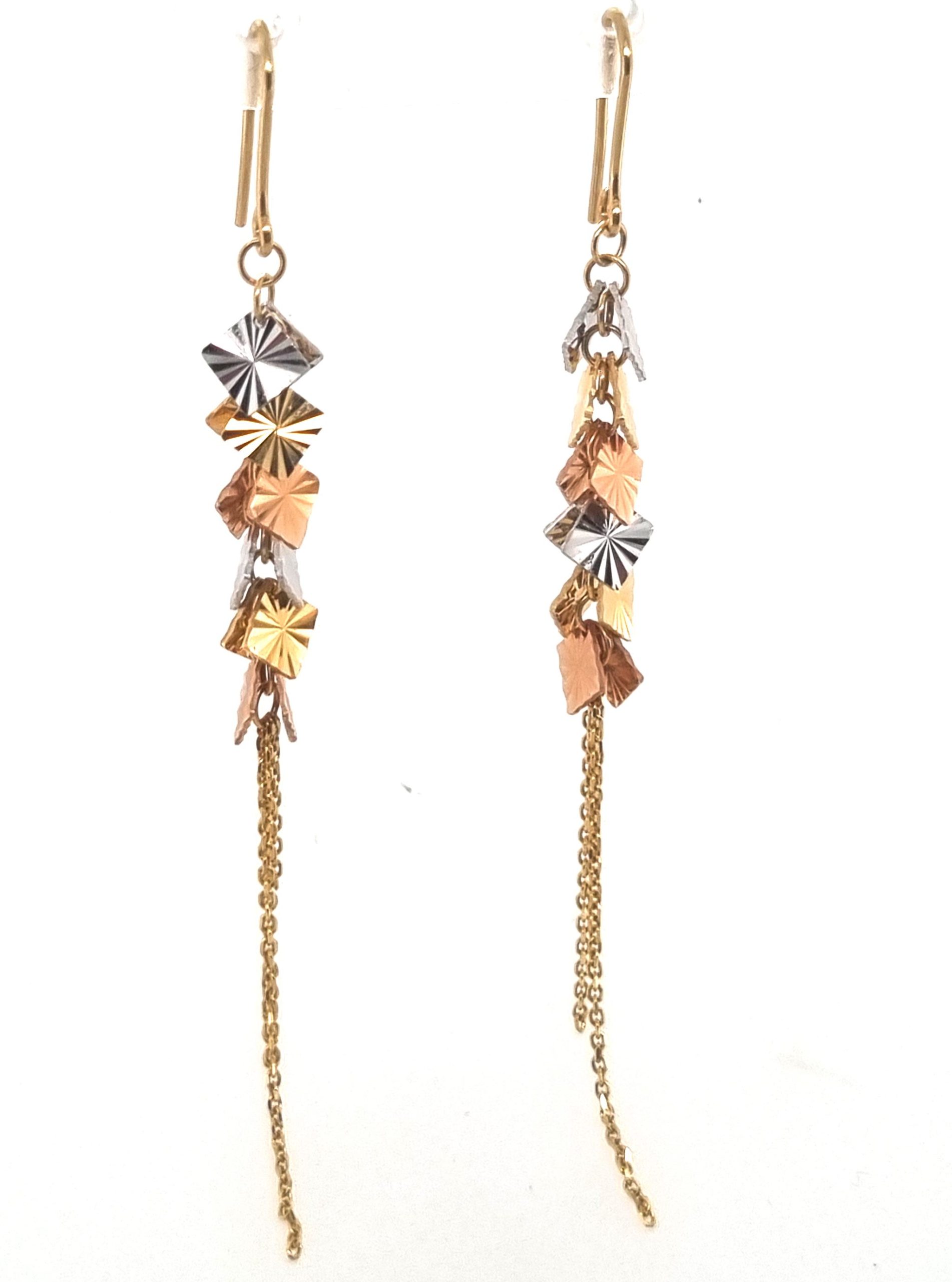 Boucles d'oreilles pendantes or jaune 18K, or rose 18K et or blanc 18K