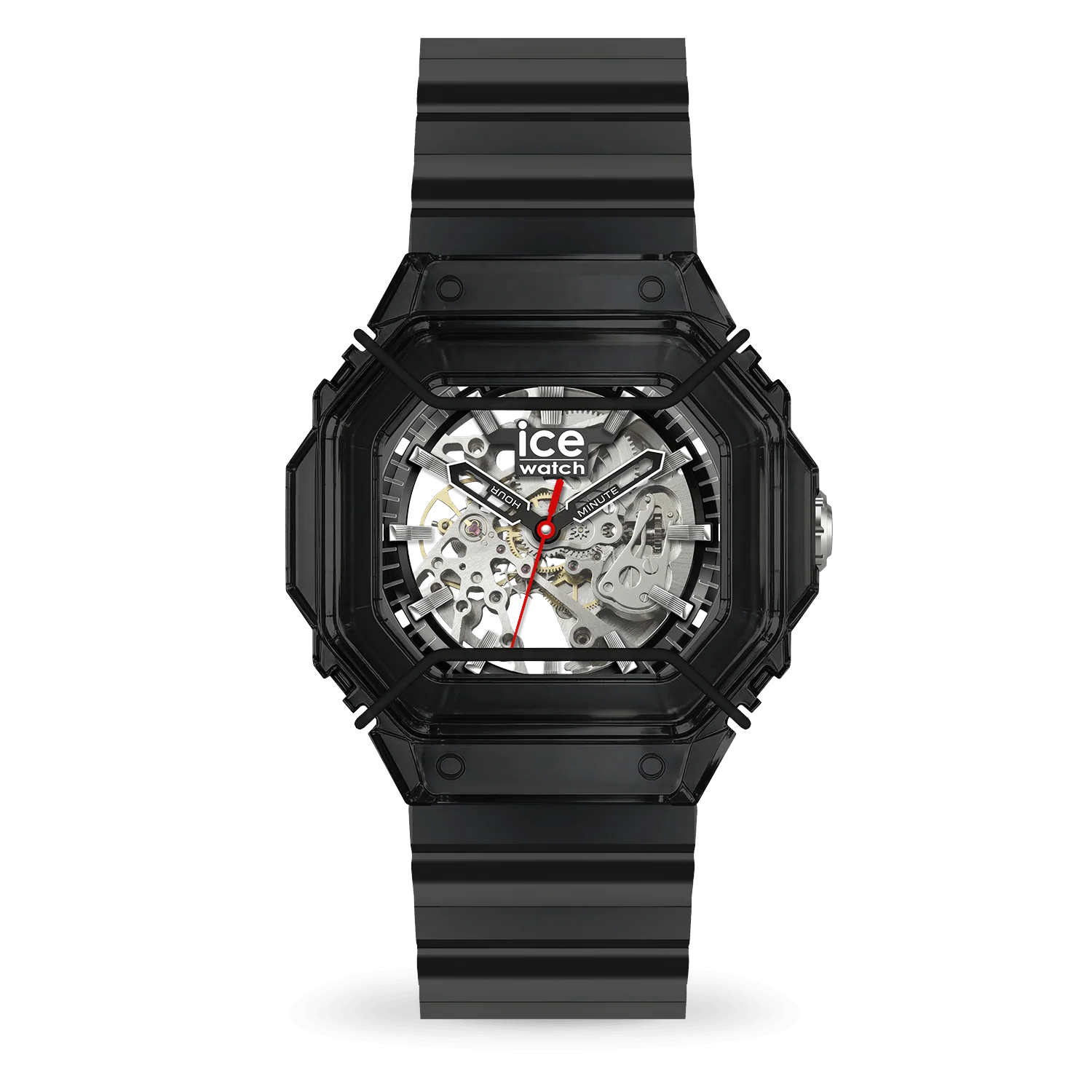 Montre ICE Bewatch 2 Black Skeleton automatique avec son boîtier imposant de 48 mm et son bracelet confortable, elle s’adresse aux passionnés de montres au style unique et technique.