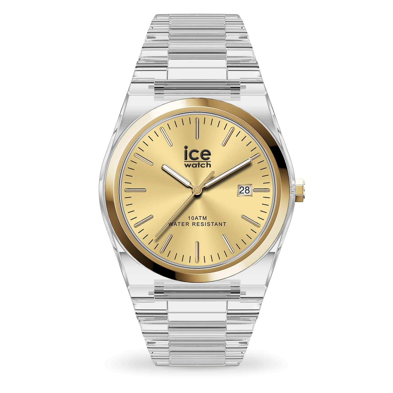 Montre ICE power PW1 Transparent White Beige, cadran beige et son boîtier et bracelet transparent 41mm