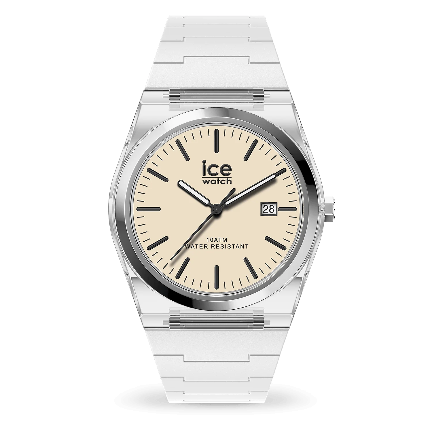 Montre ICE power PW1 Transparent White Beige, cadran beige et son boîtier transparent 41mm