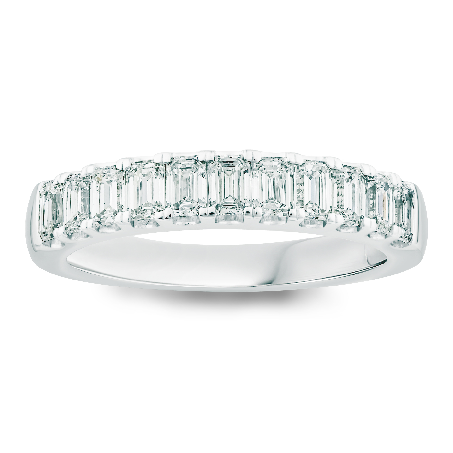 Bague demi-alliance or blanc 18K avec 1.1ct diamants écologique LAB GROWN F/VS, diamant laboratoire ( taille émeraude )