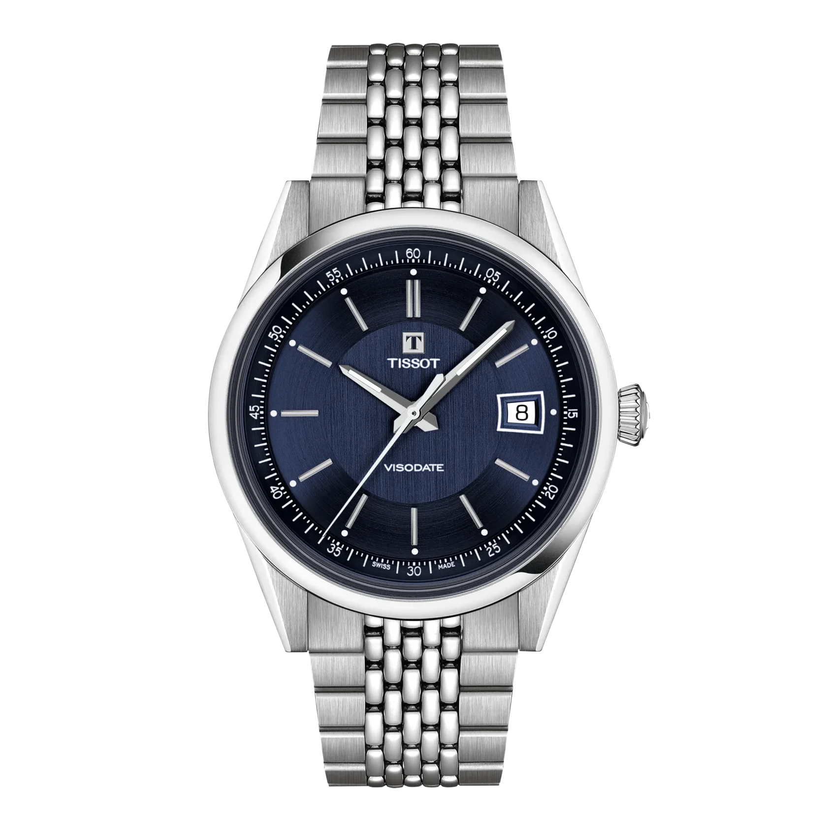 Montre Tissot Visodate automatique avec réserve de marche jusqu'à 80h, cadran bleu 39mm
