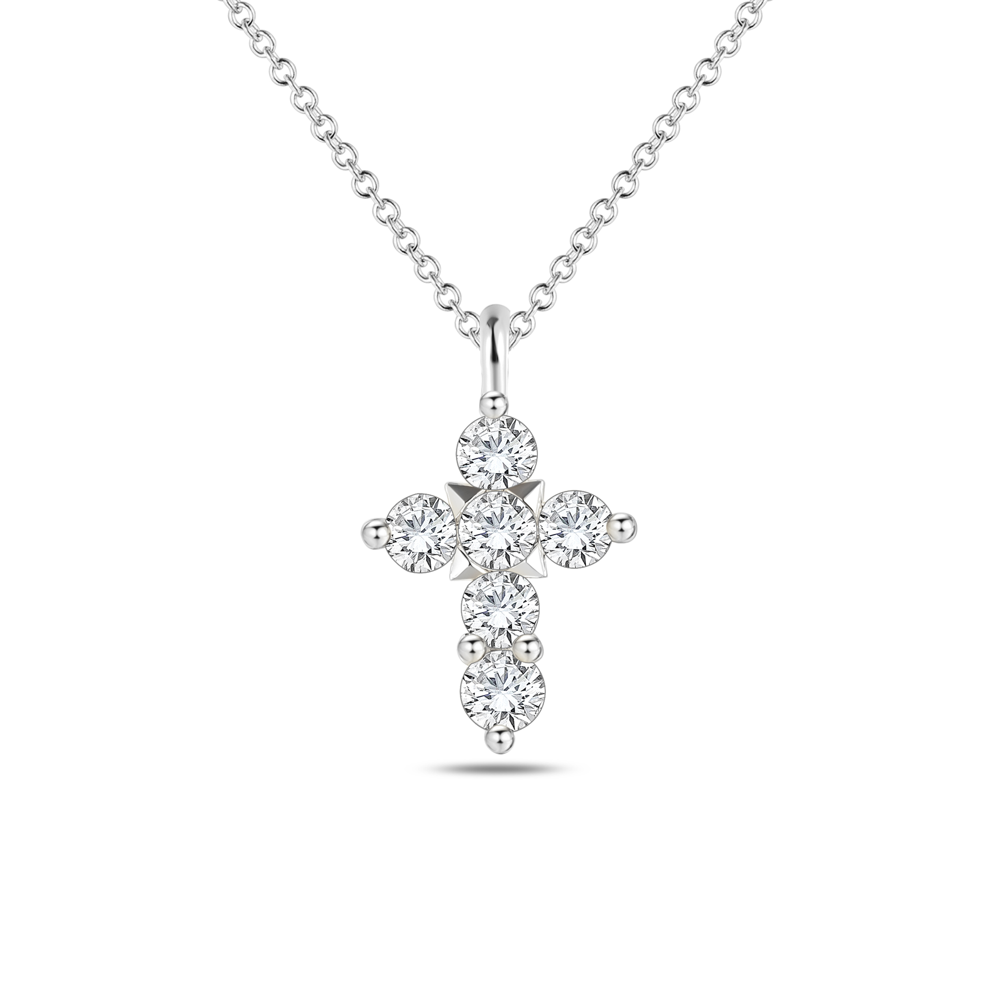 Collier chaîne 45cm or blanc 18K avec 0.10ct diamants écologique LAB GROWN F/VS laboratoire