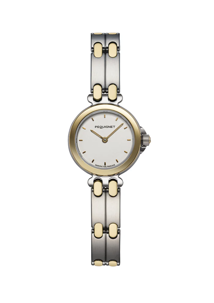 Montre Pequignet Moorea, cadran blanc opalin, boîtier 25mm acier et 2gr or