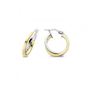 Boucles d'oreilles créoles 2cm or jaune 18K et or blanc 18K