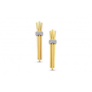 Boucles d'oreilles pendantes or jaune 18K avec 0.12ct diamants naturels serti or blanc 18K