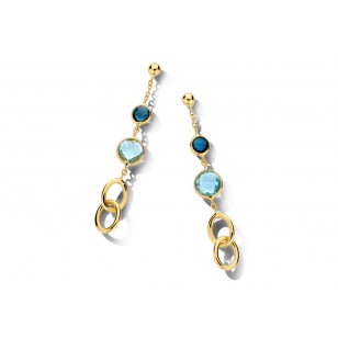 Boucles d'oreilles pendantes or jaune 18k avec topaz bleu