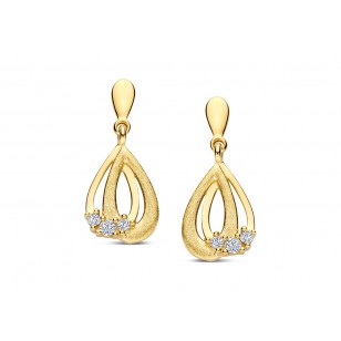 Boucles d'oreilles pendantes 1.9cm or jaune 18k avec zircon