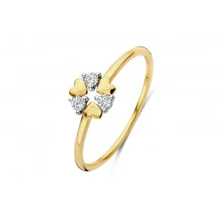 Bague or jaune 18K avec 0.10ct diamants naturels serti griffes or blanc 18K