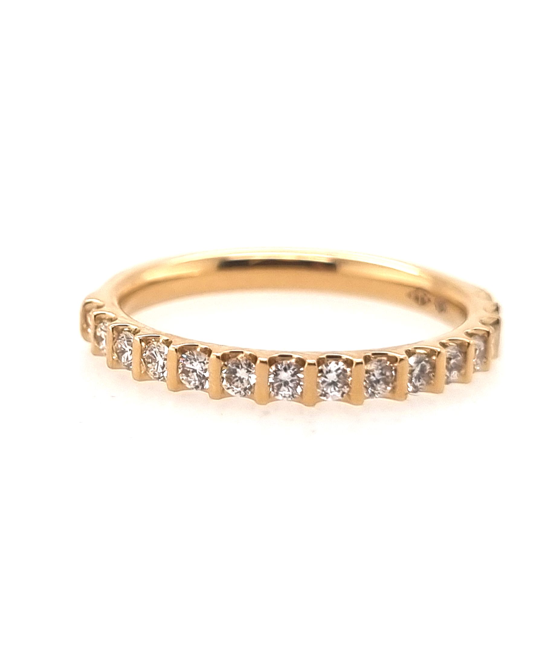 Bague alliance or jaune 18K avec 0.42ct diamants naturels serti barrette or jaune 18K